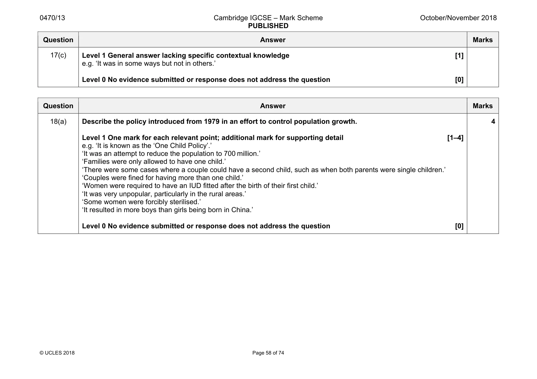 Mark scheme, page 58 of 74