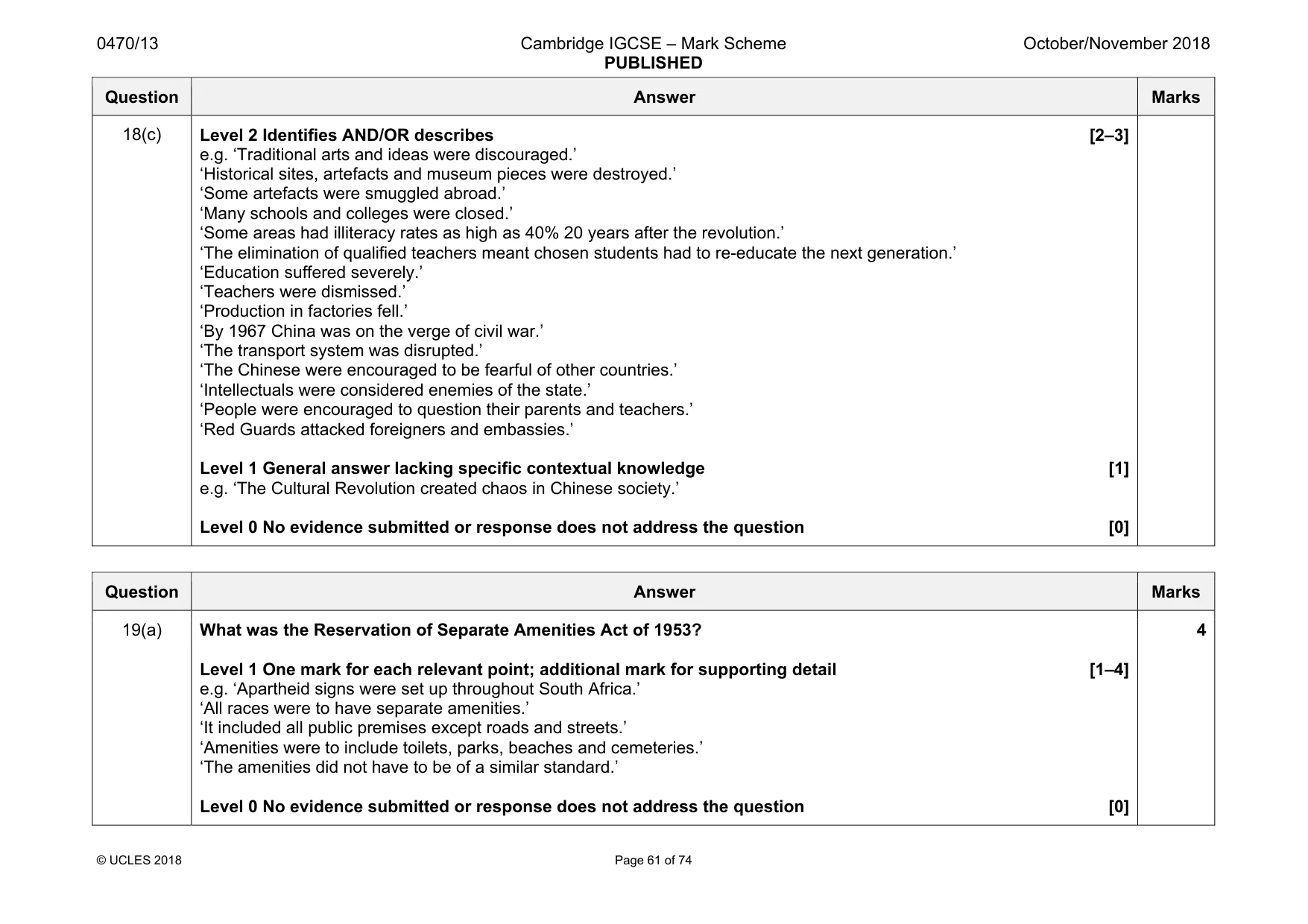 Mark scheme, page 61 of 74