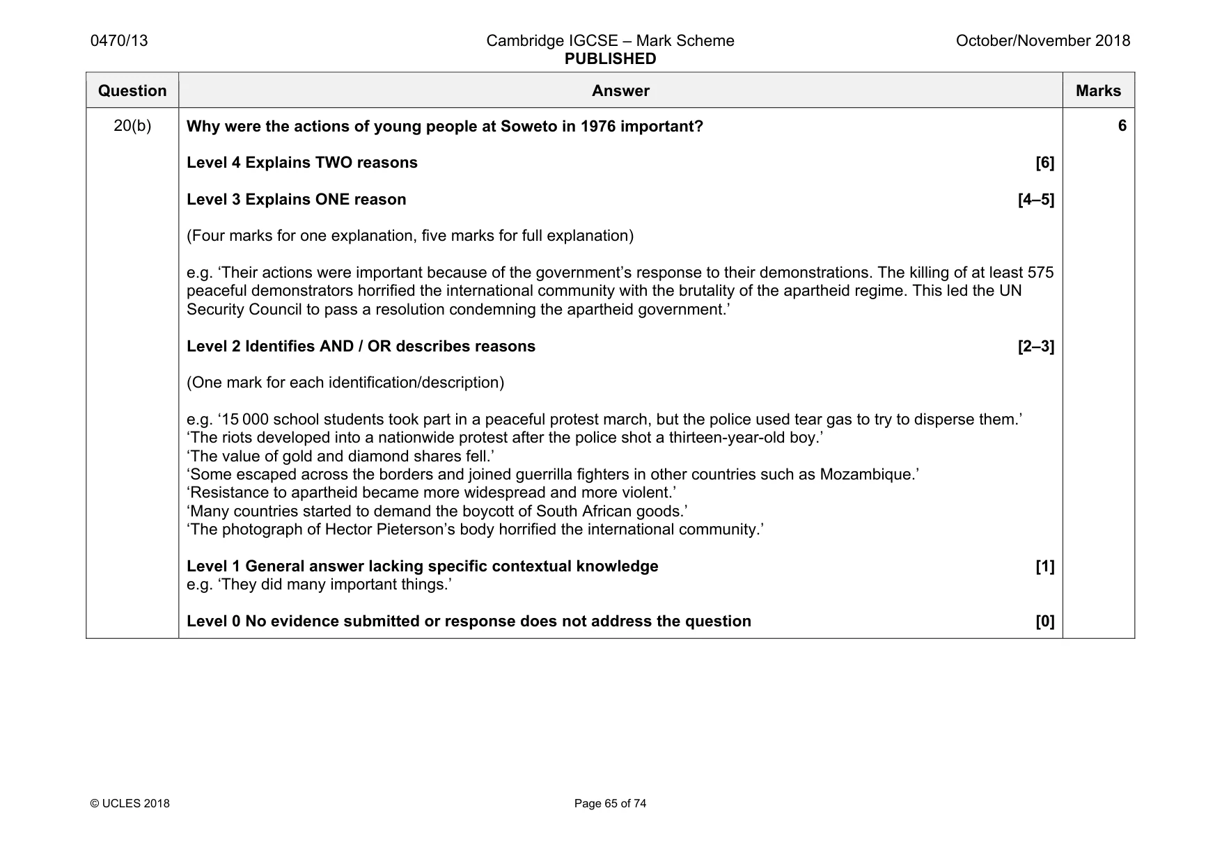 Mark scheme, page 65 of 74