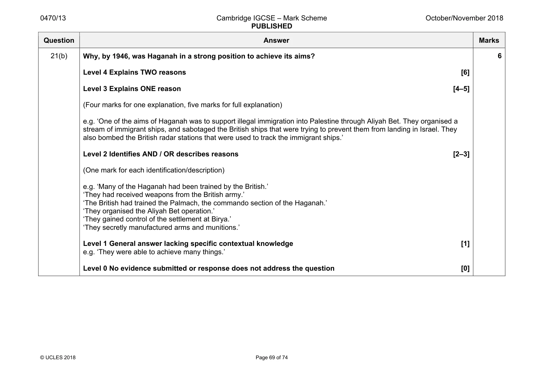 Mark scheme, page 69 of 74