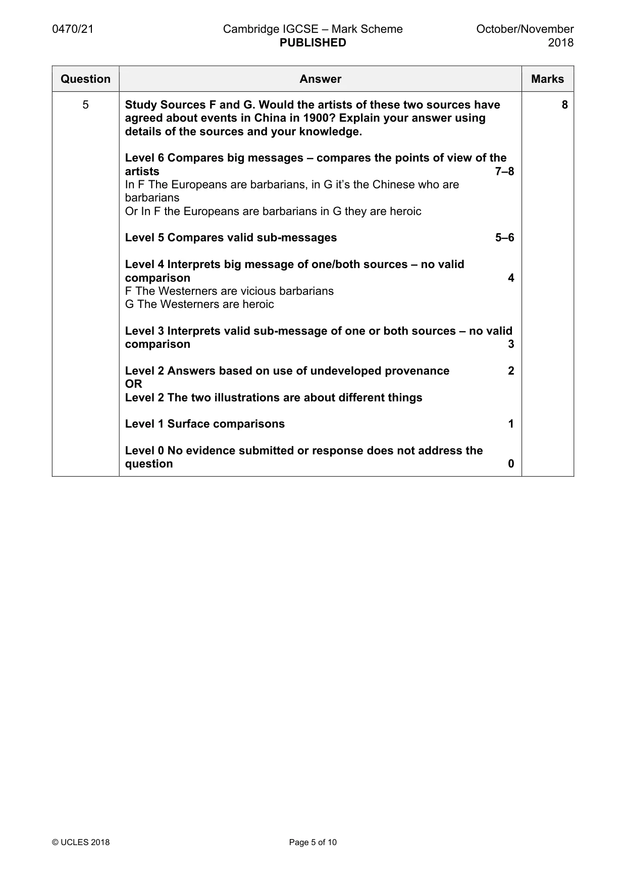 Mark scheme, page 5 of 10