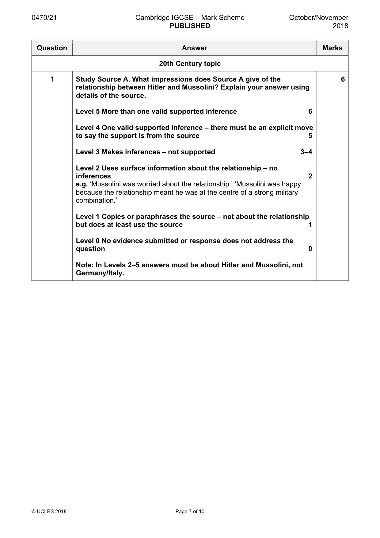 Mark scheme, page 7 of 10