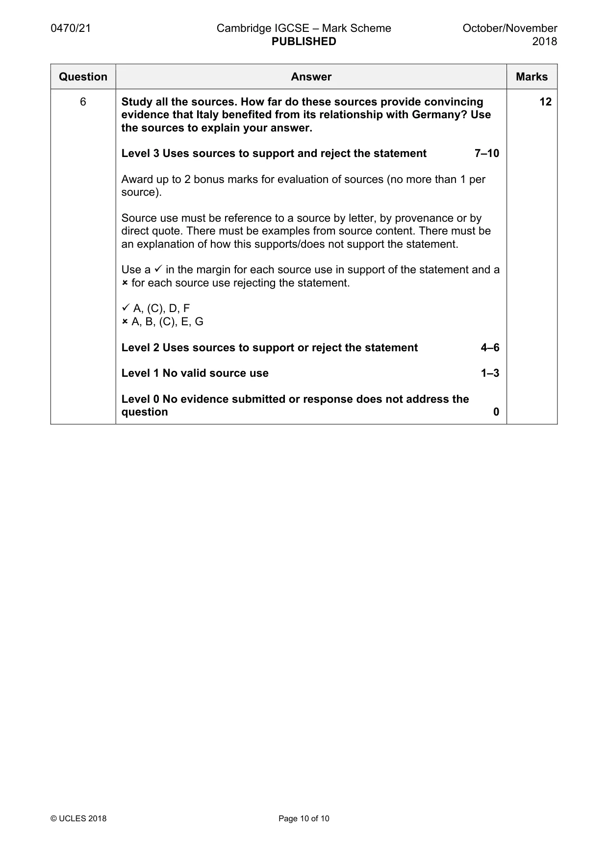 Mark scheme, page 10 of 10