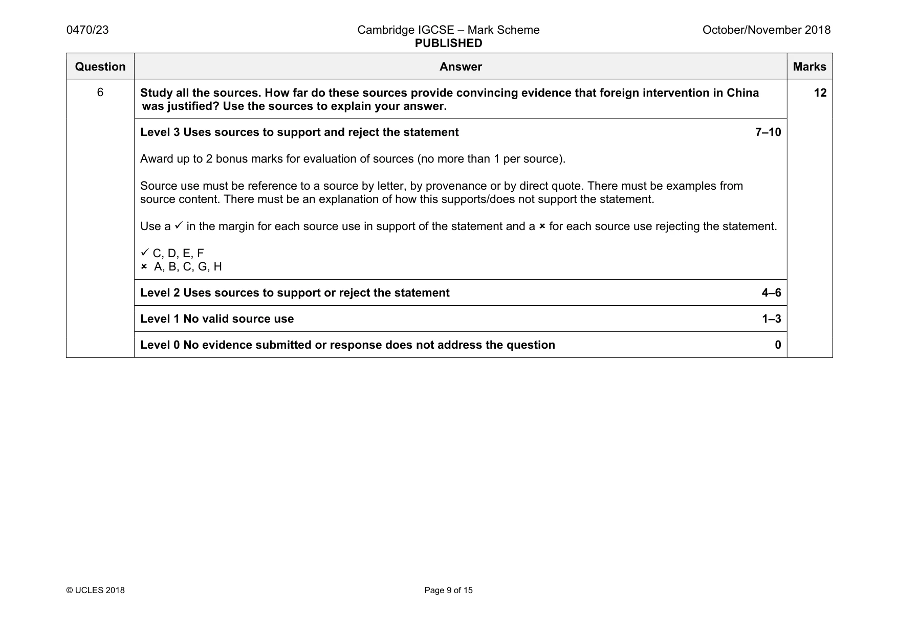 Mark scheme, page 9 of 15