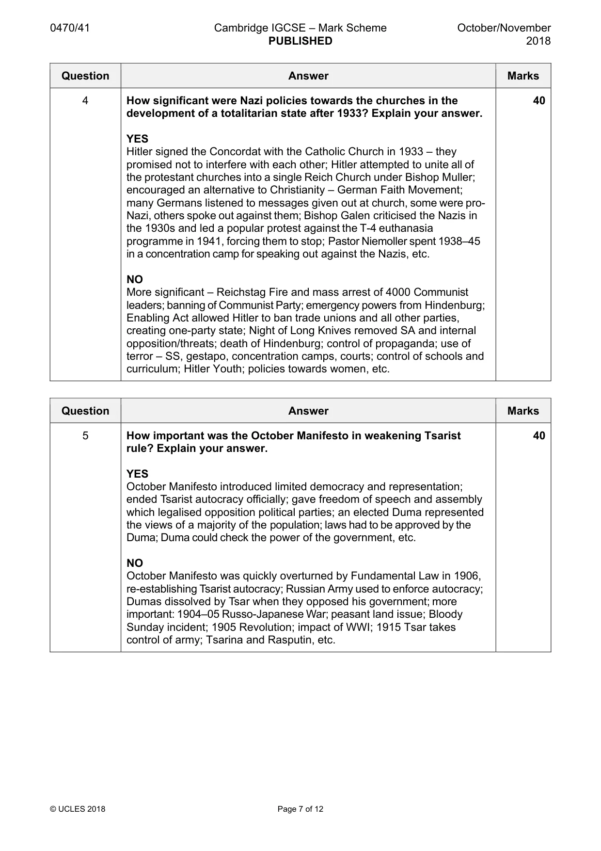 Mark scheme, page 7 of 12