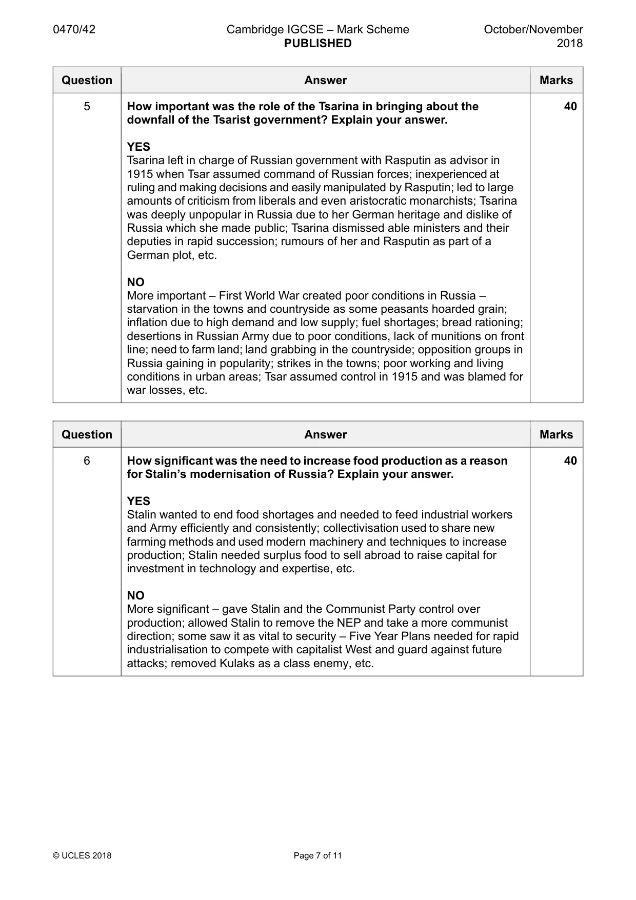 Mark scheme, page 7 of 11