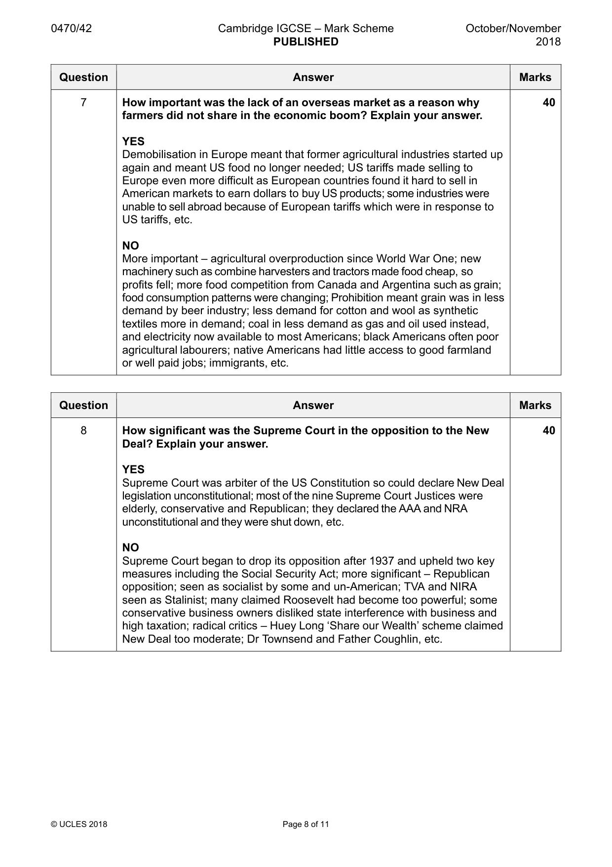 Mark scheme, page 8 of 11