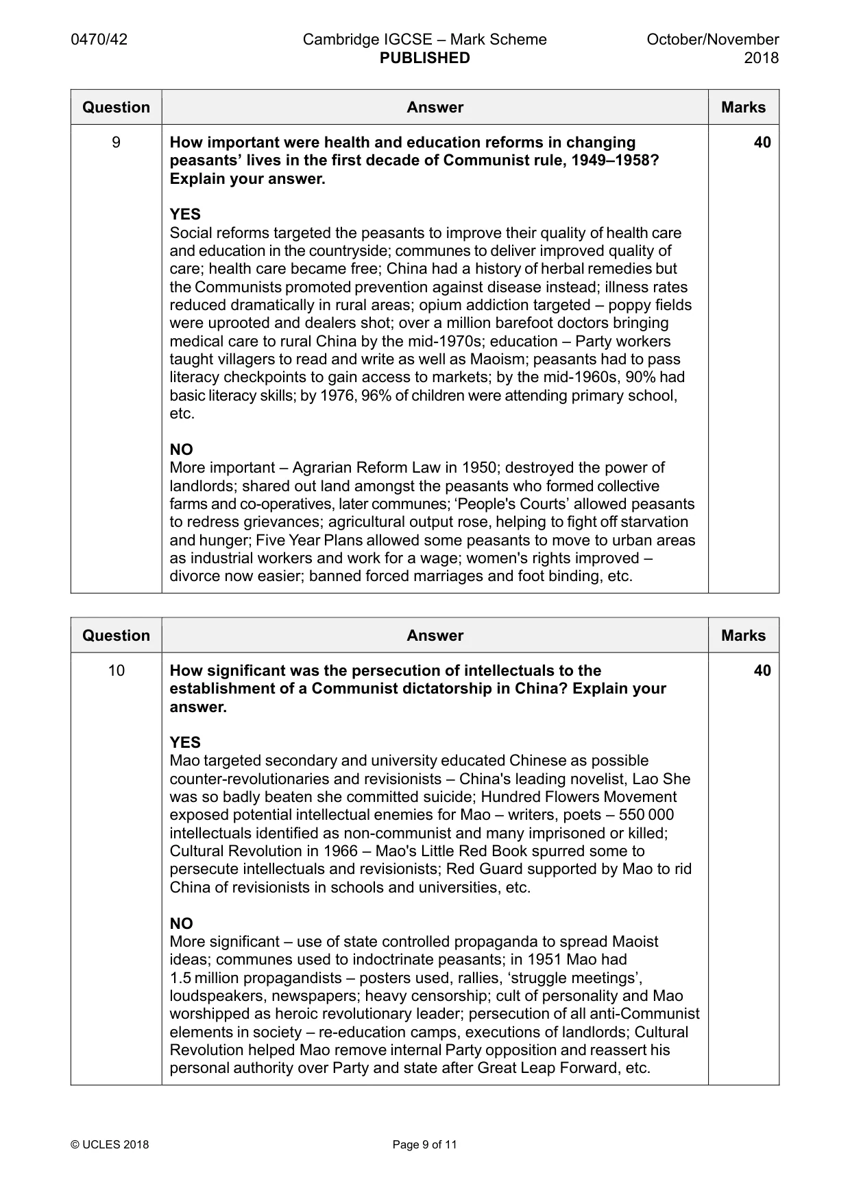 Mark scheme, page 9 of 11