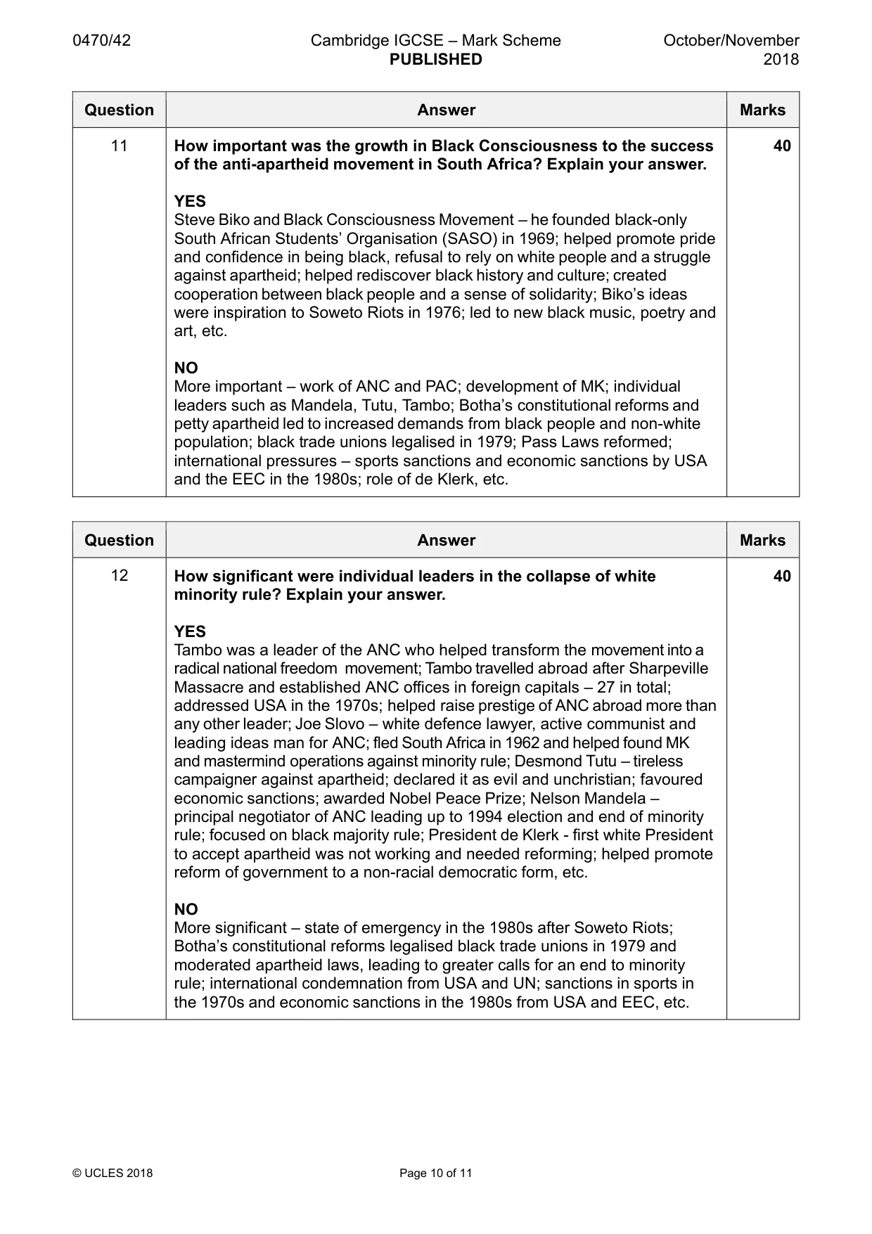 Mark scheme, page 10 of 11