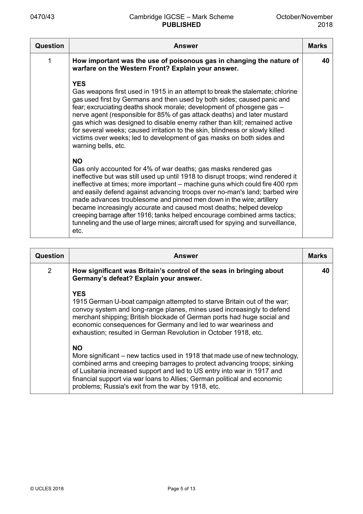 Mark scheme, page 5 of 13