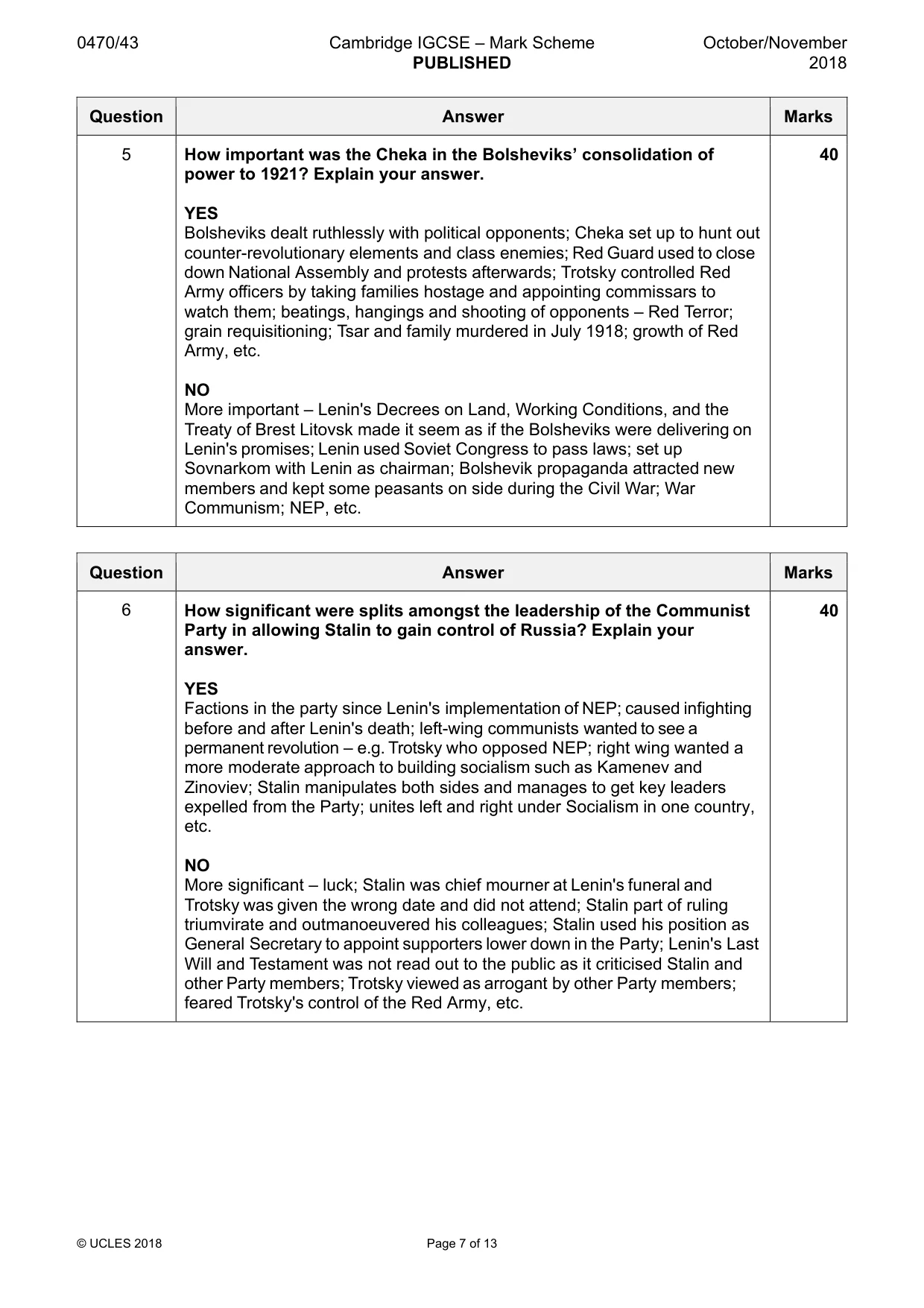 Mark scheme, page 7 of 13