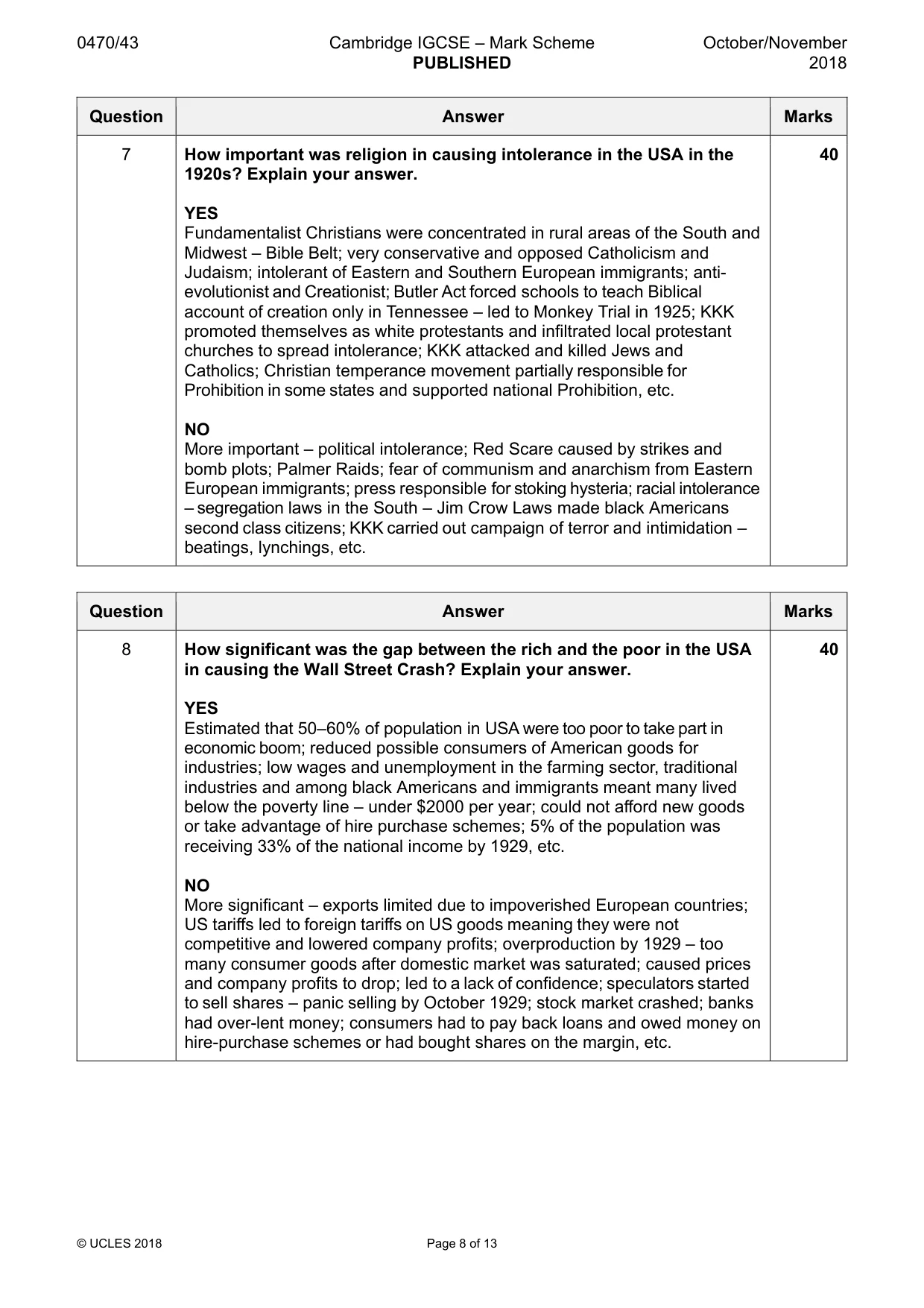 Mark scheme, page 8 of 13