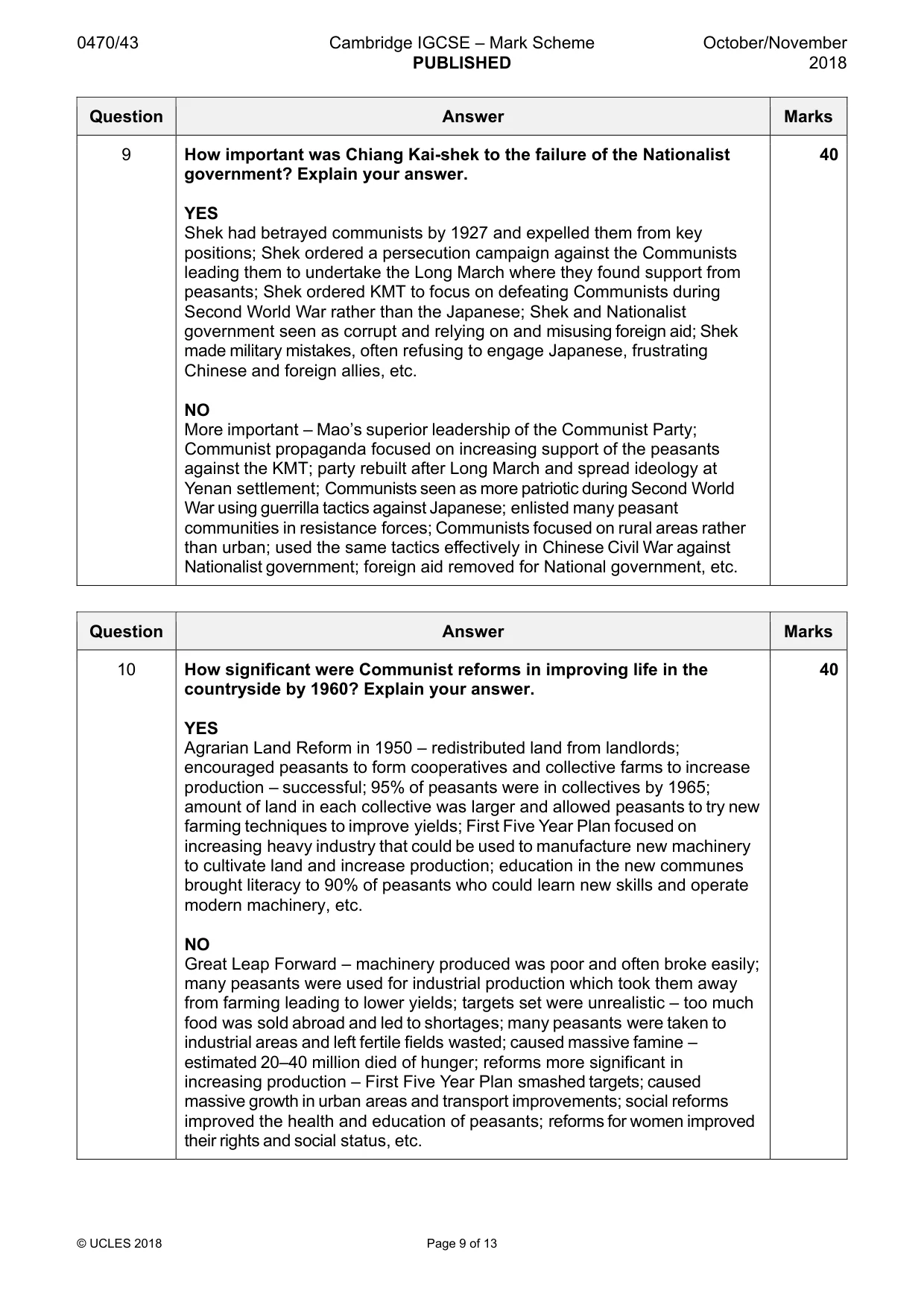 Mark scheme, page 9 of 13
