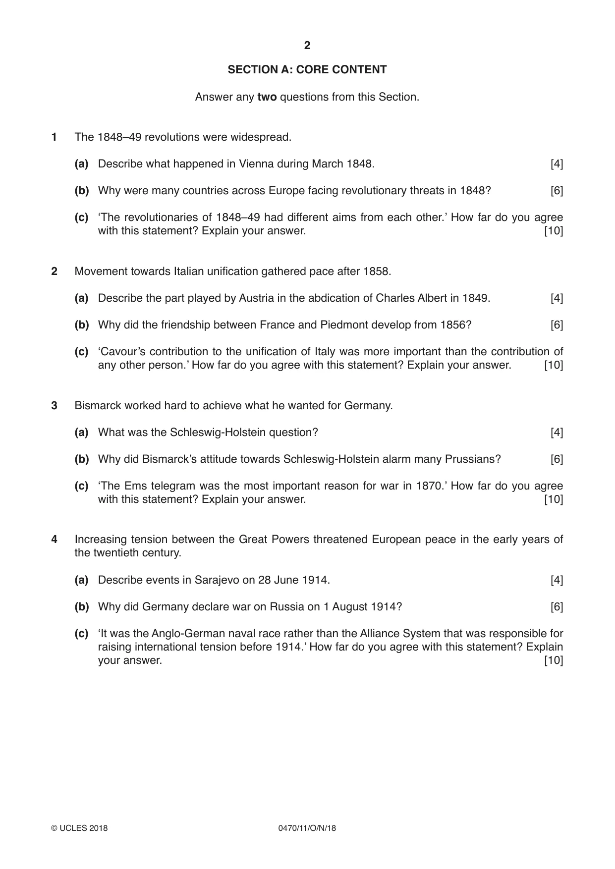Cambridge IGCSE History 0470 2018 Oct/Nov Paper 1 · Variant 1 question paper, page 2 of 12