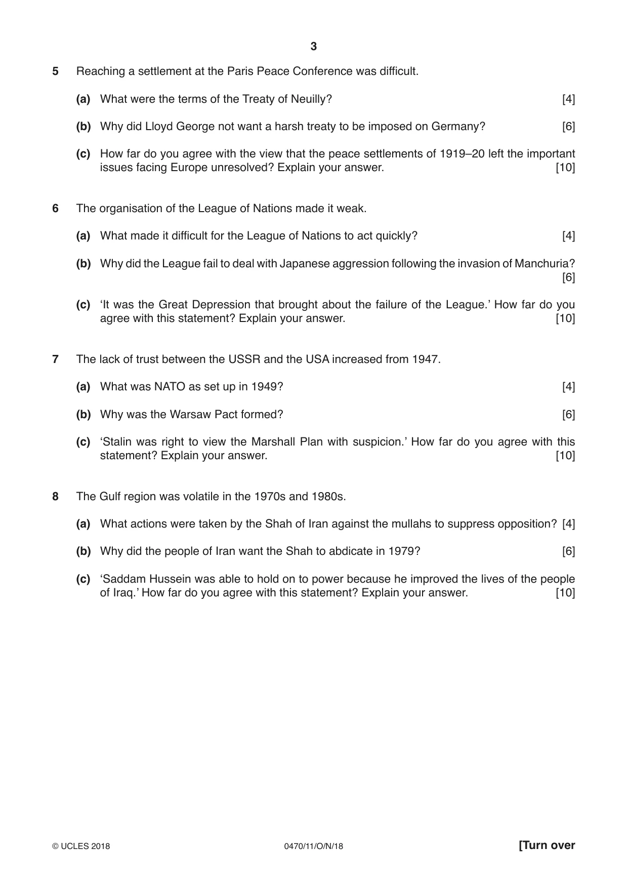 Cambridge IGCSE History 0470 2018 Oct/Nov Paper 1 · Variant 1 question paper, page 3 of 12
