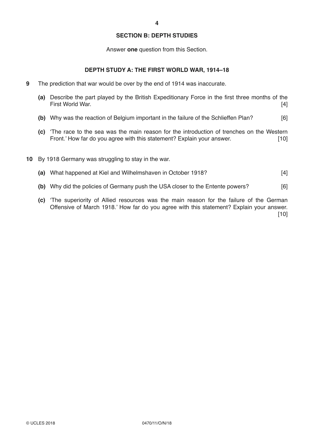 Cambridge IGCSE History 0470 2018 Oct/Nov Paper 1 · Variant 1 question paper, page 4 of 12