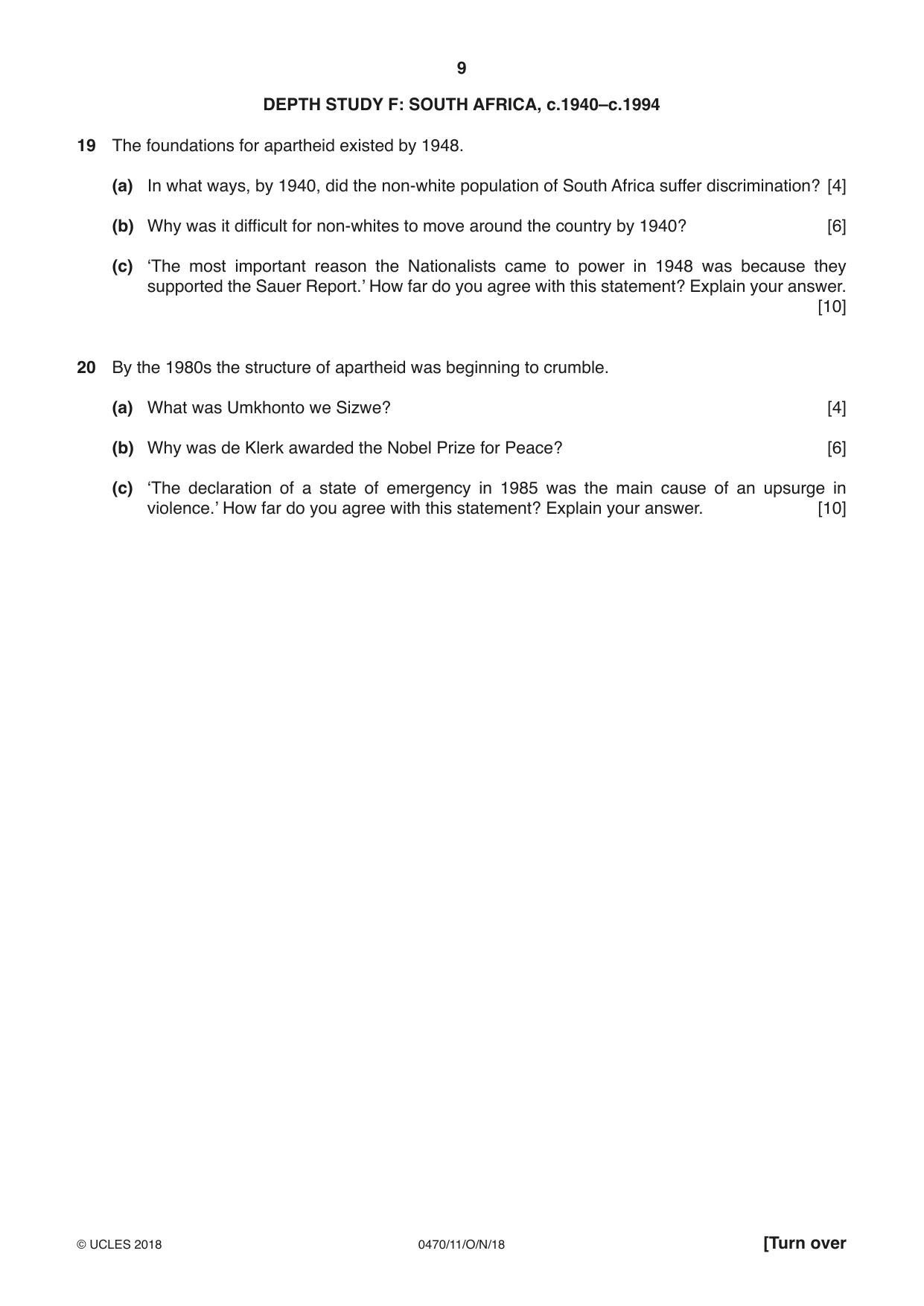 Cambridge IGCSE History 0470 2018 Oct/Nov Paper 1 · Variant 1 question paper, page 9 of 12