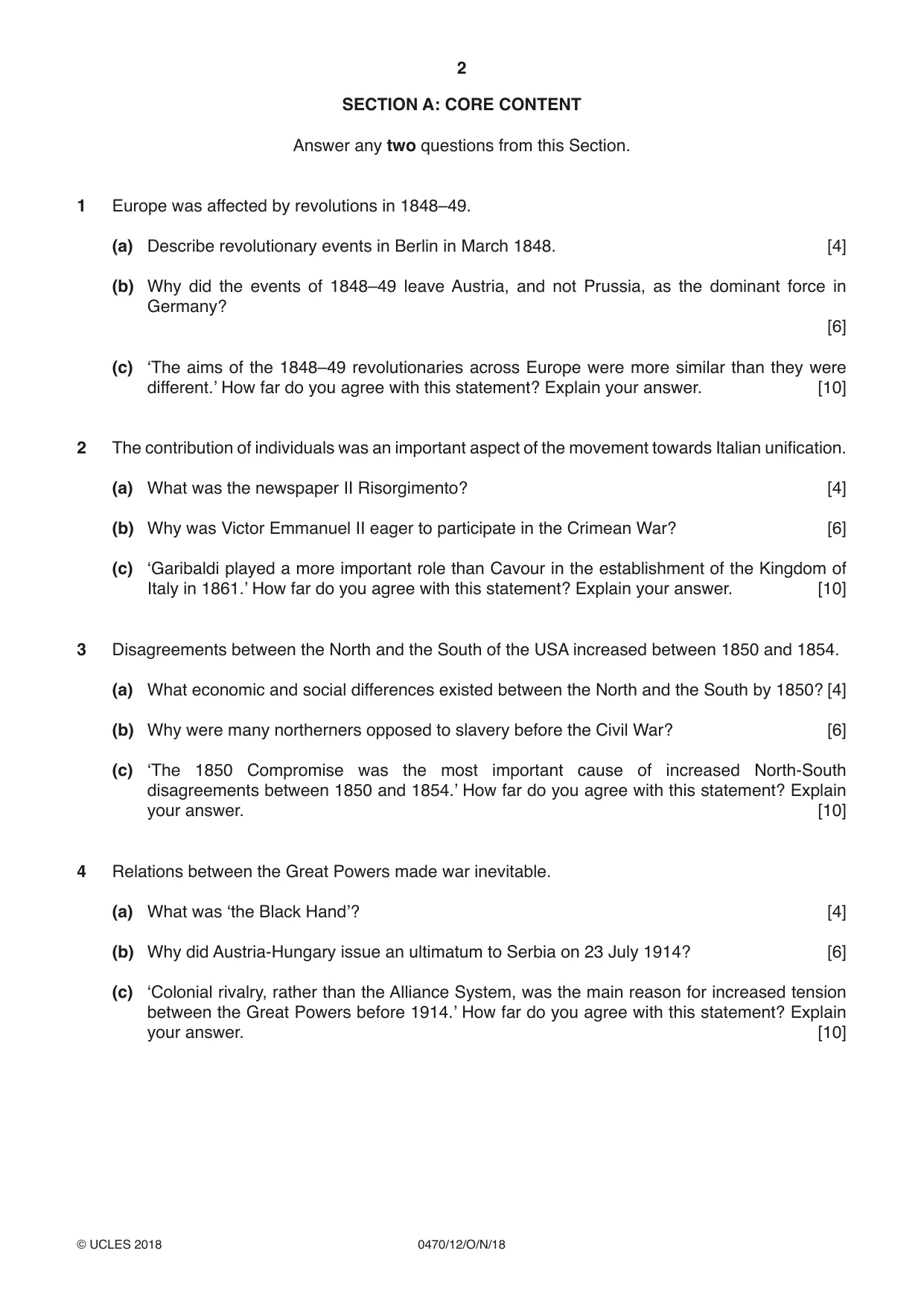 Cambridge IGCSE History 0470 2018 Oct/Nov Paper 1 · Variant 2 question paper, page 2 of 12