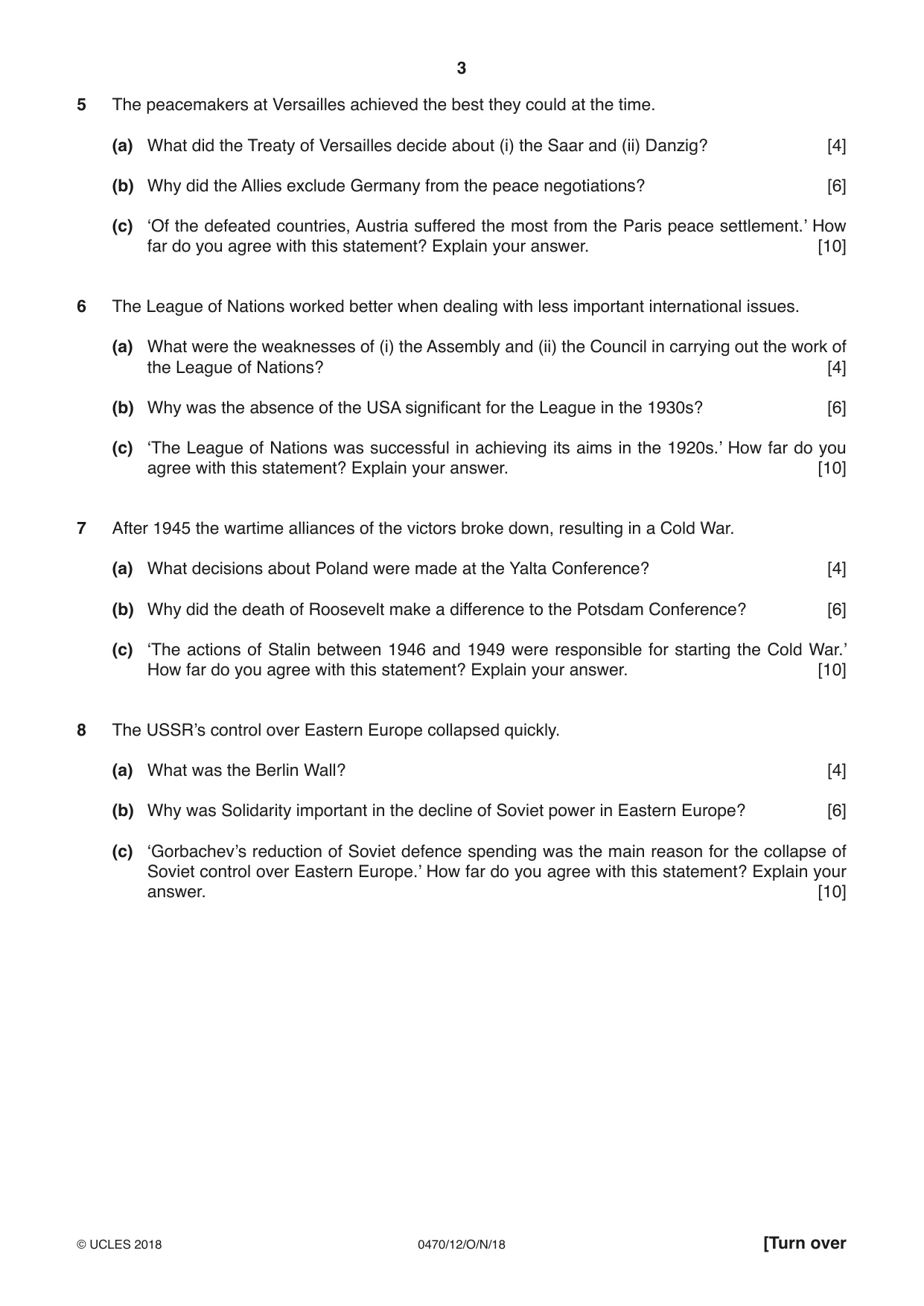 Cambridge IGCSE History 0470 2018 Oct/Nov Paper 1 · Variant 2 question paper, page 3 of 12