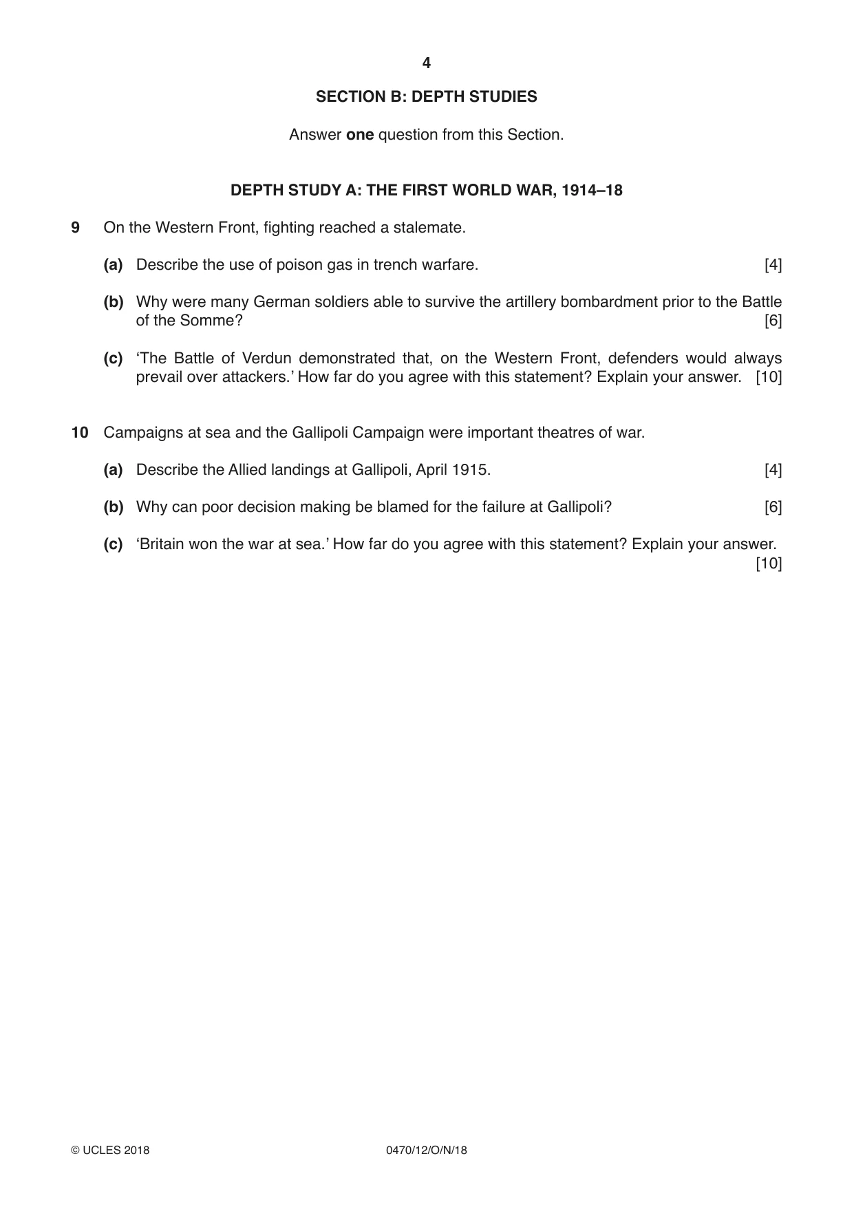 Cambridge IGCSE History 0470 2018 Oct/Nov Paper 1 · Variant 2 question paper, page 4 of 12