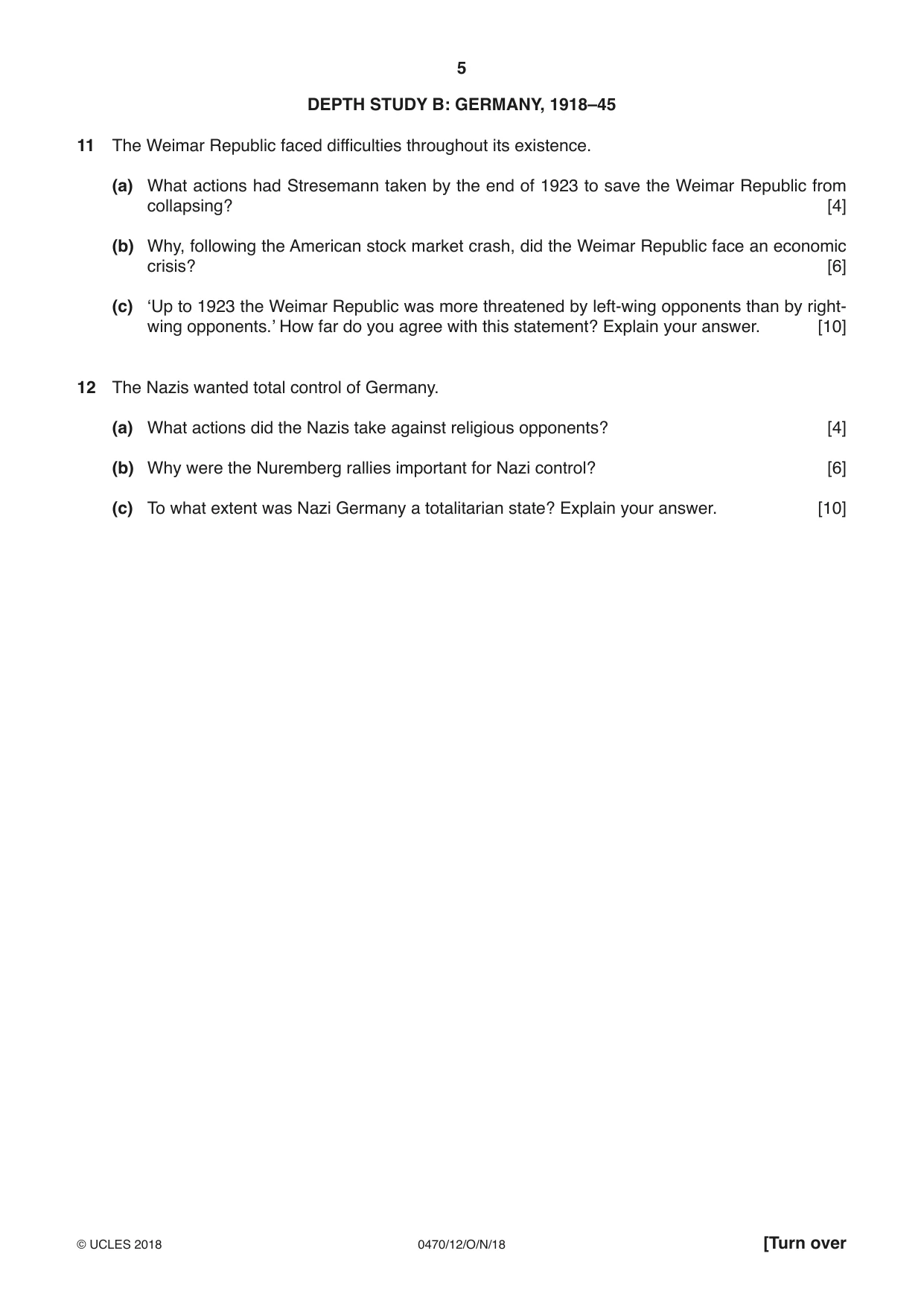 Cambridge IGCSE History 0470 2018 Oct/Nov Paper 1 · Variant 2 question paper, page 5 of 12