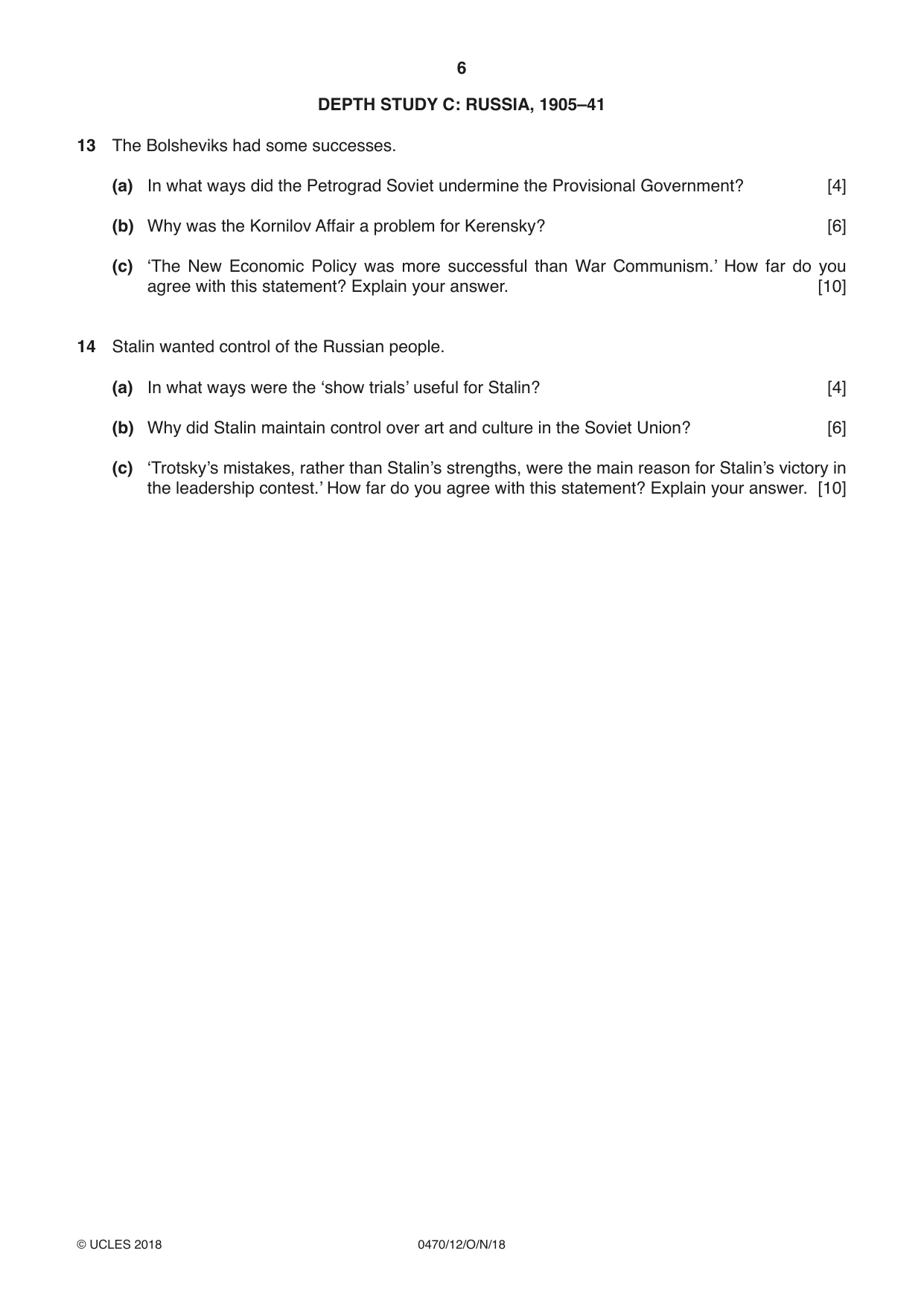 Cambridge IGCSE History 0470 2018 Oct/Nov Paper 1 · Variant 2 question paper, page 6 of 12