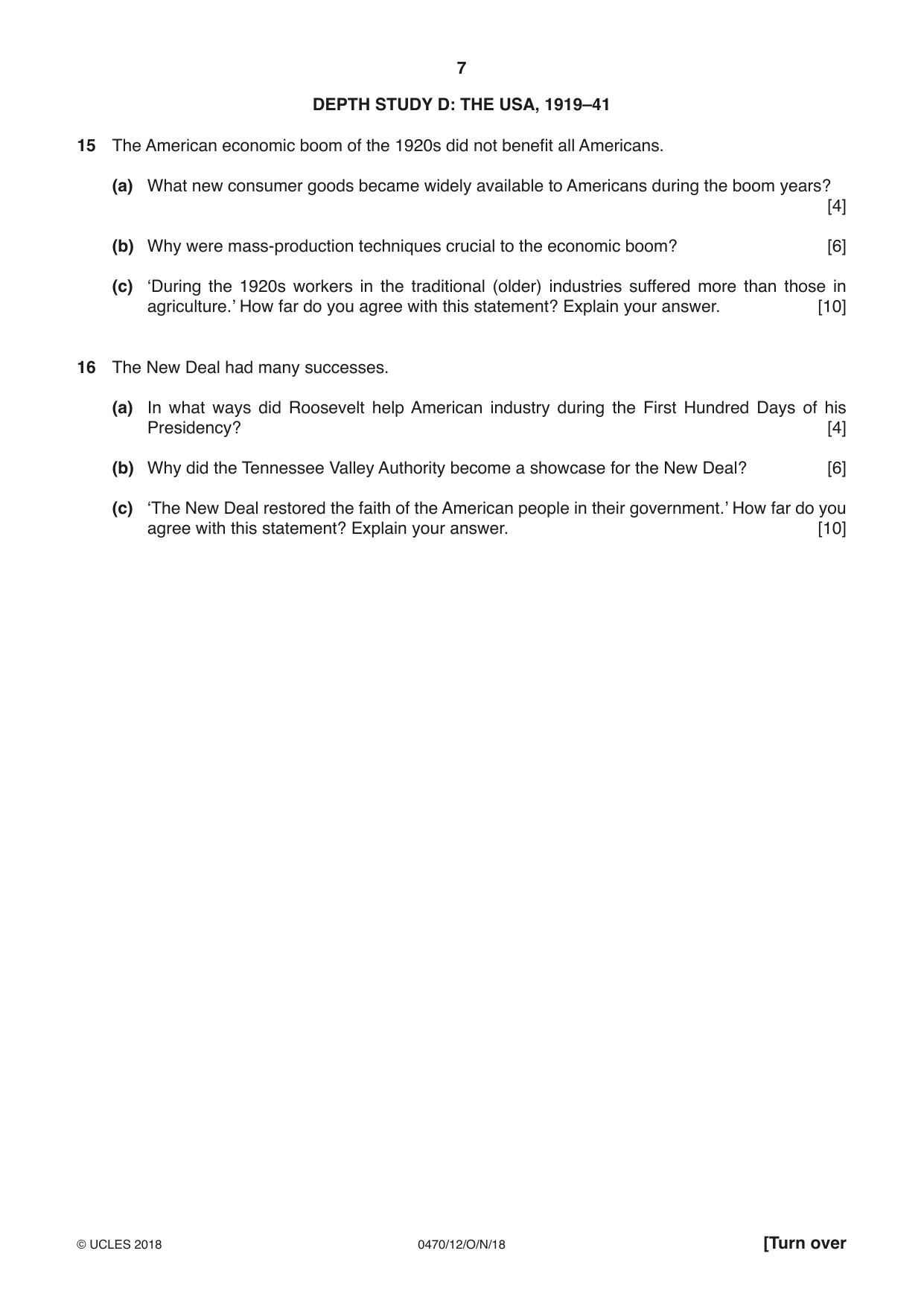 Cambridge IGCSE History 0470 2018 Oct/Nov Paper 1 · Variant 2 question paper, page 7 of 12
