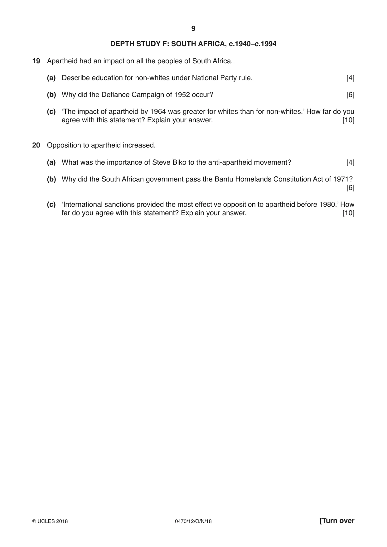 Cambridge IGCSE History 0470 2018 Oct/Nov Paper 1 · Variant 2 question paper, page 9 of 12