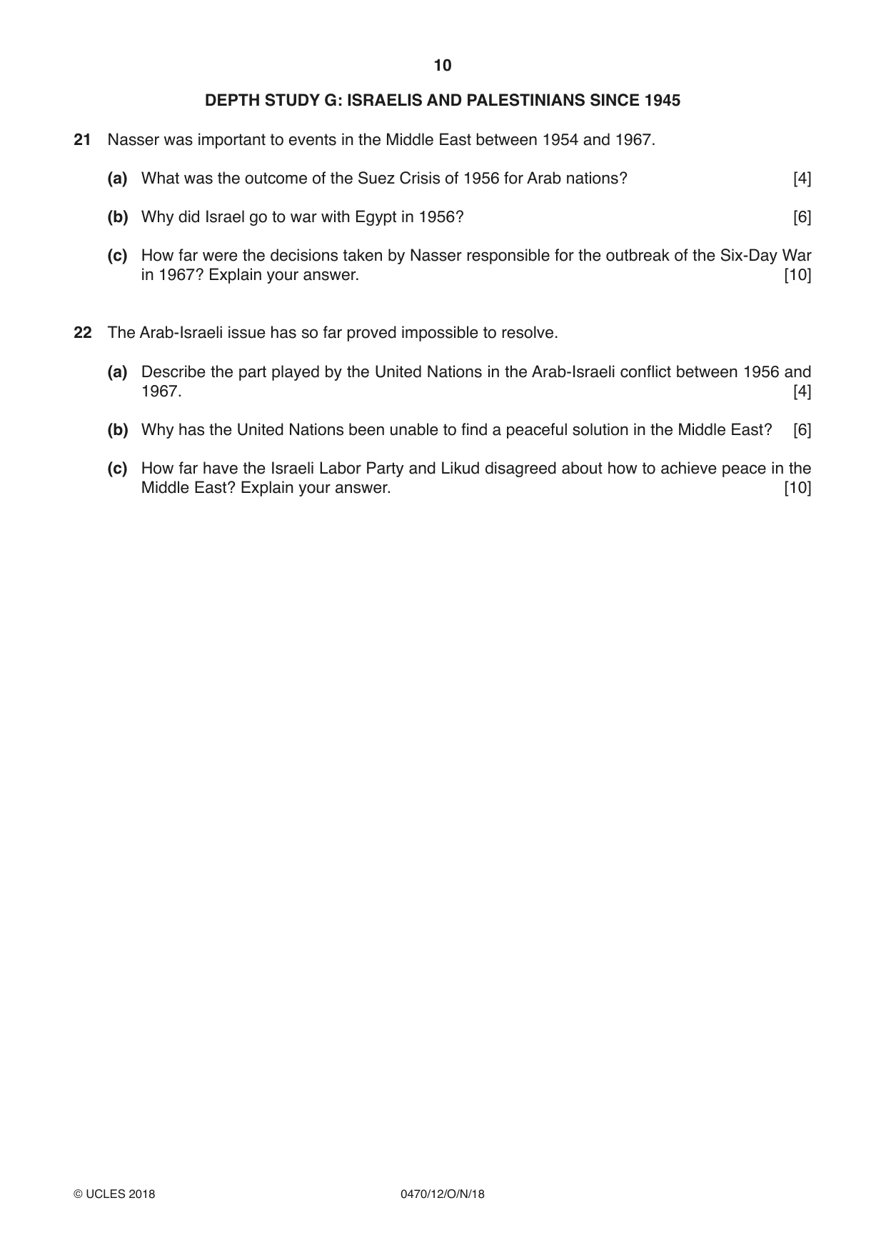 Cambridge IGCSE History 0470 2018 Oct/Nov Paper 1 · Variant 2 question paper, page 10 of 12
