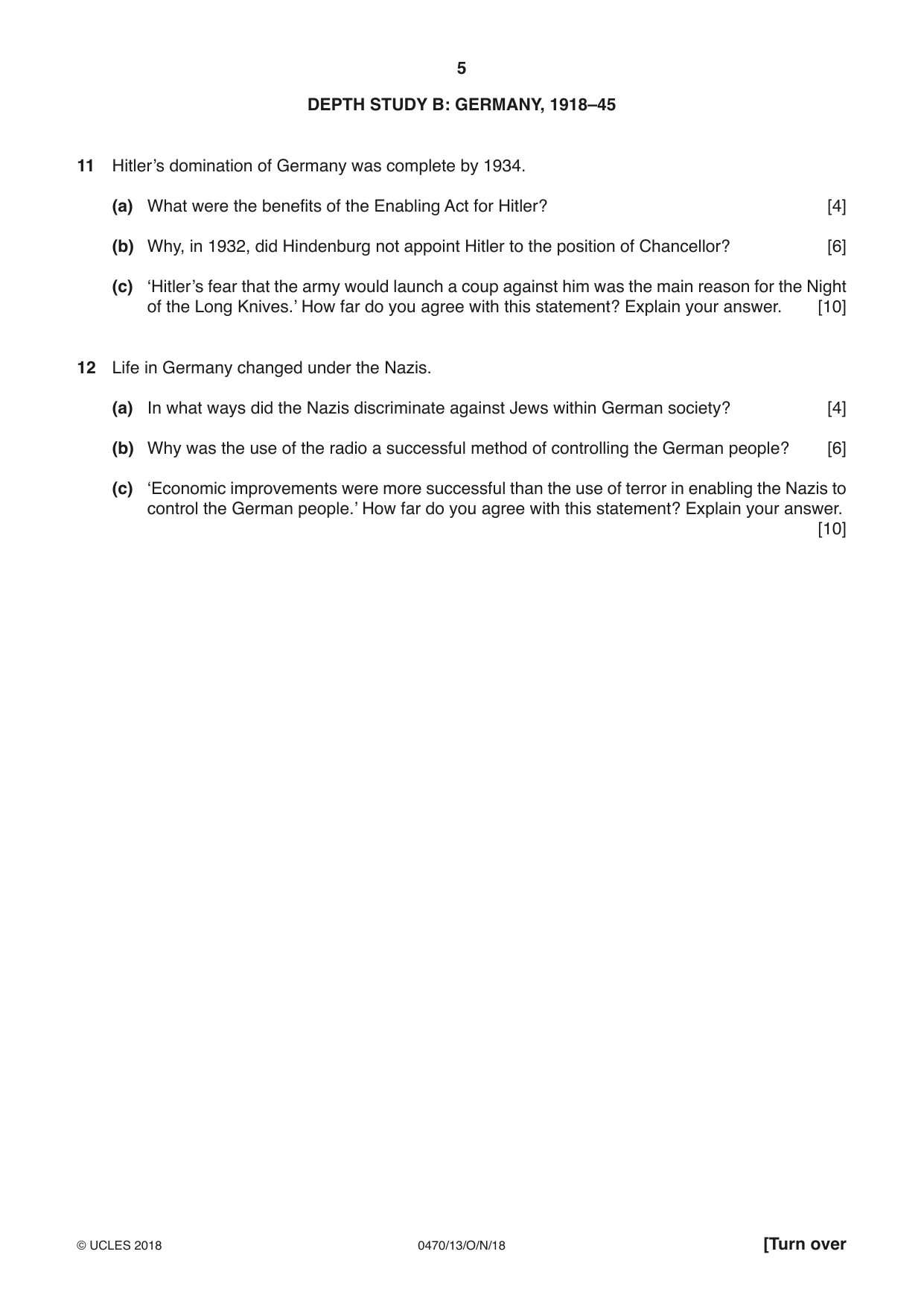 Cambridge IGCSE History 0470 2018 Oct/Nov Paper 1 · Variant 3 question paper, page 5 of 12
