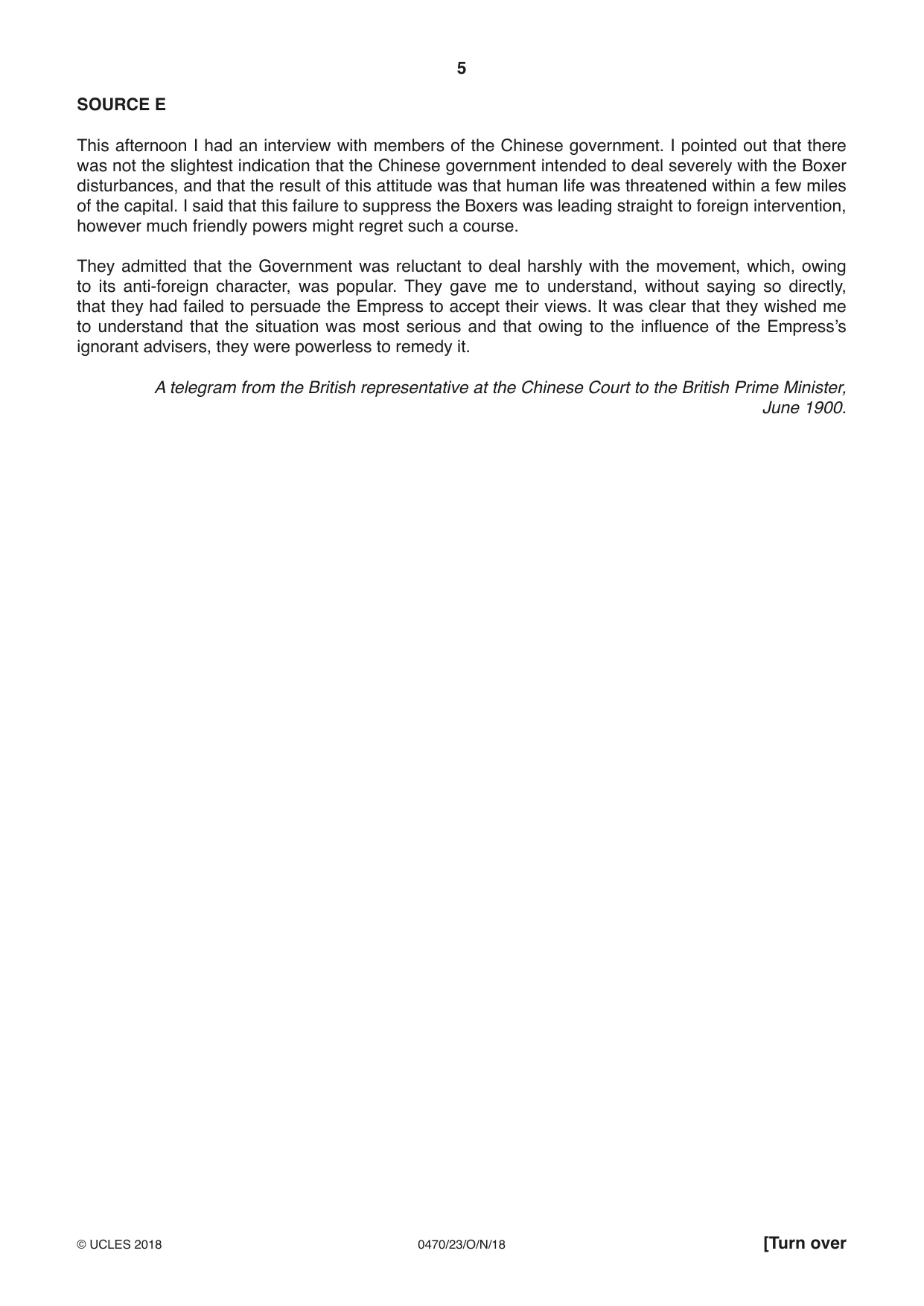 Cambridge IGCSE History 0470 2018 Oct/Nov Paper 2 · Variant 3 question paper, page 5 of 16