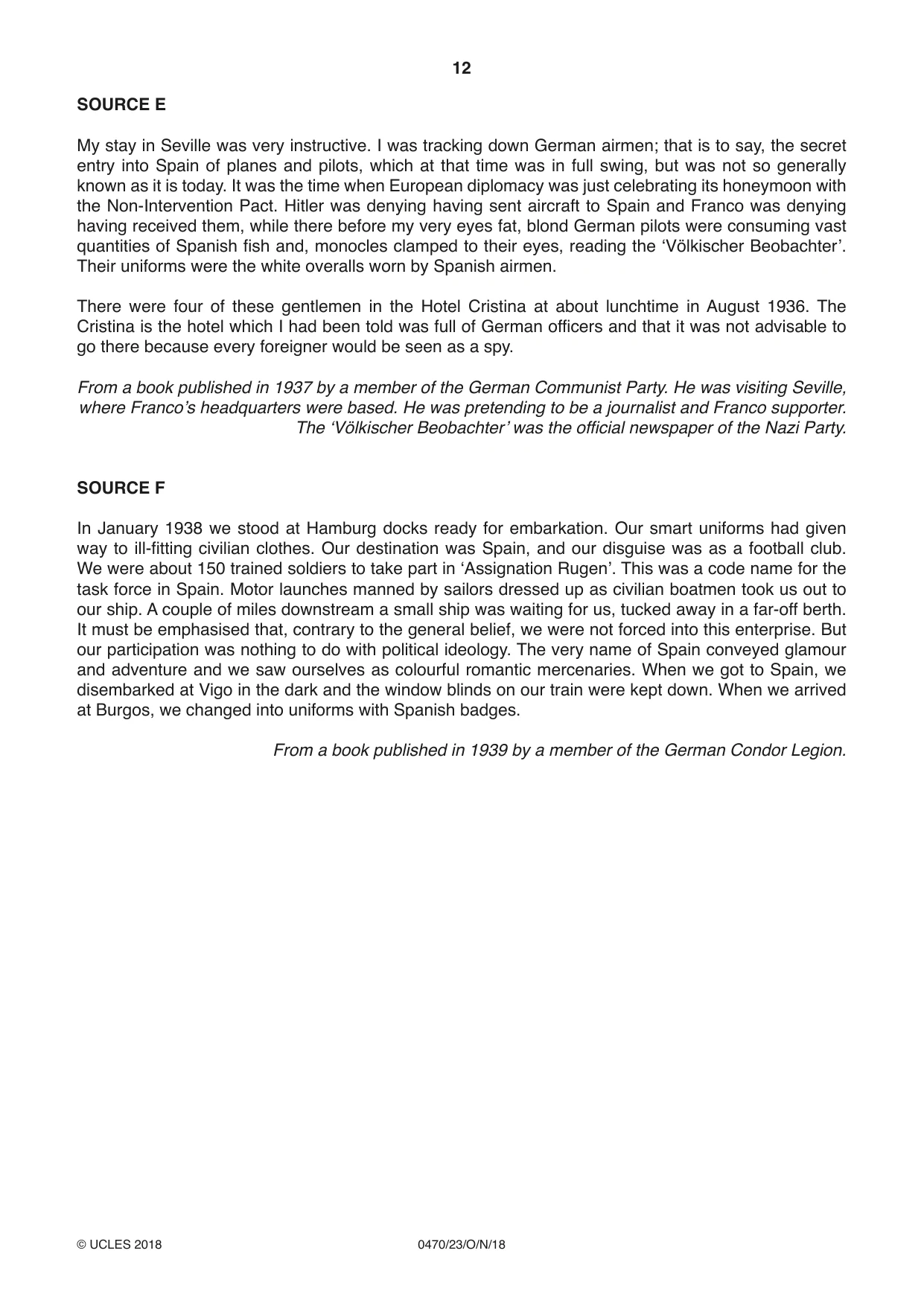 Cambridge IGCSE History 0470 2018 Oct/Nov Paper 2 · Variant 3 question paper, page 12 of 16