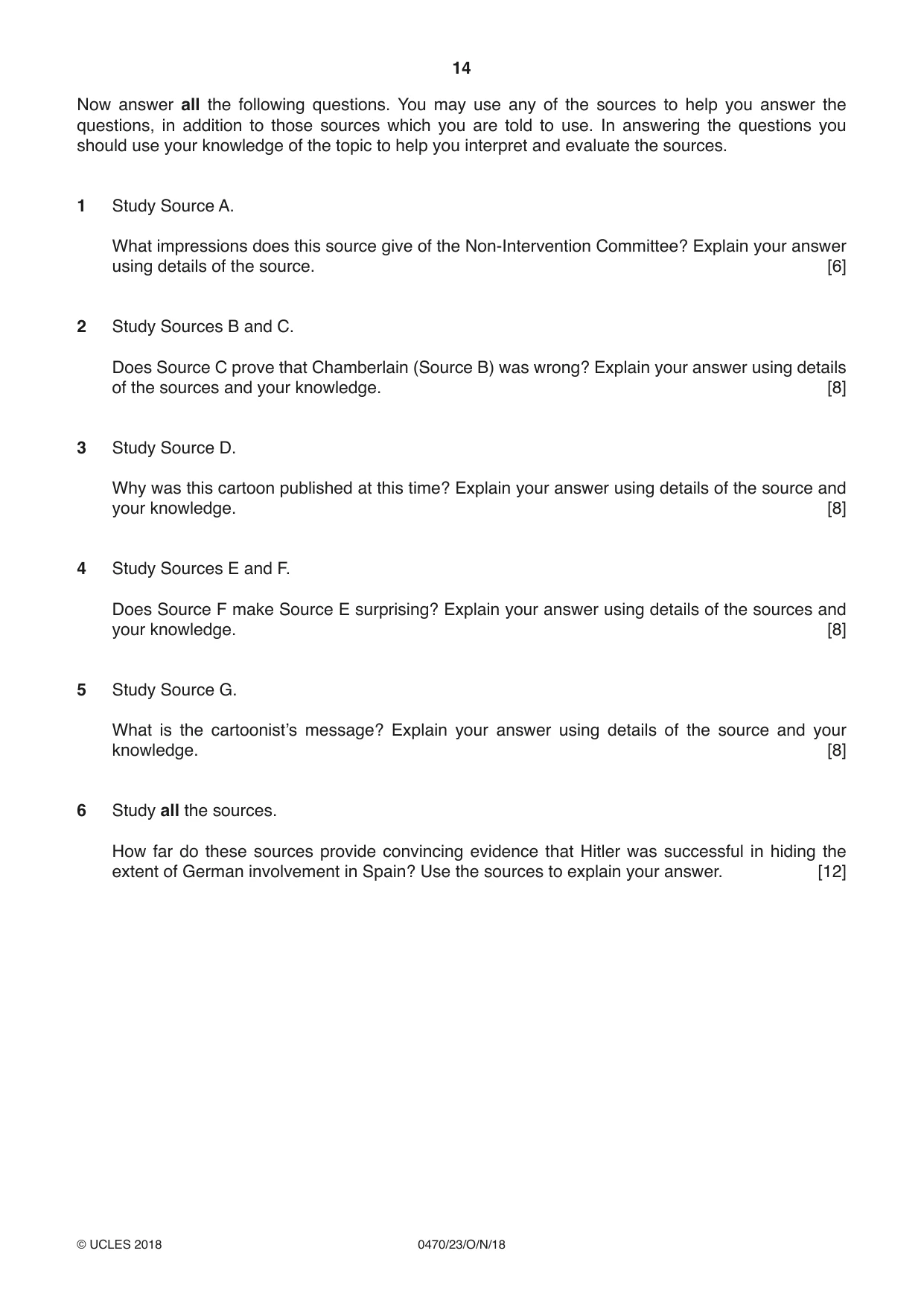 Cambridge IGCSE History 0470 2018 Oct/Nov Paper 2 · Variant 3 question paper, page 14 of 16