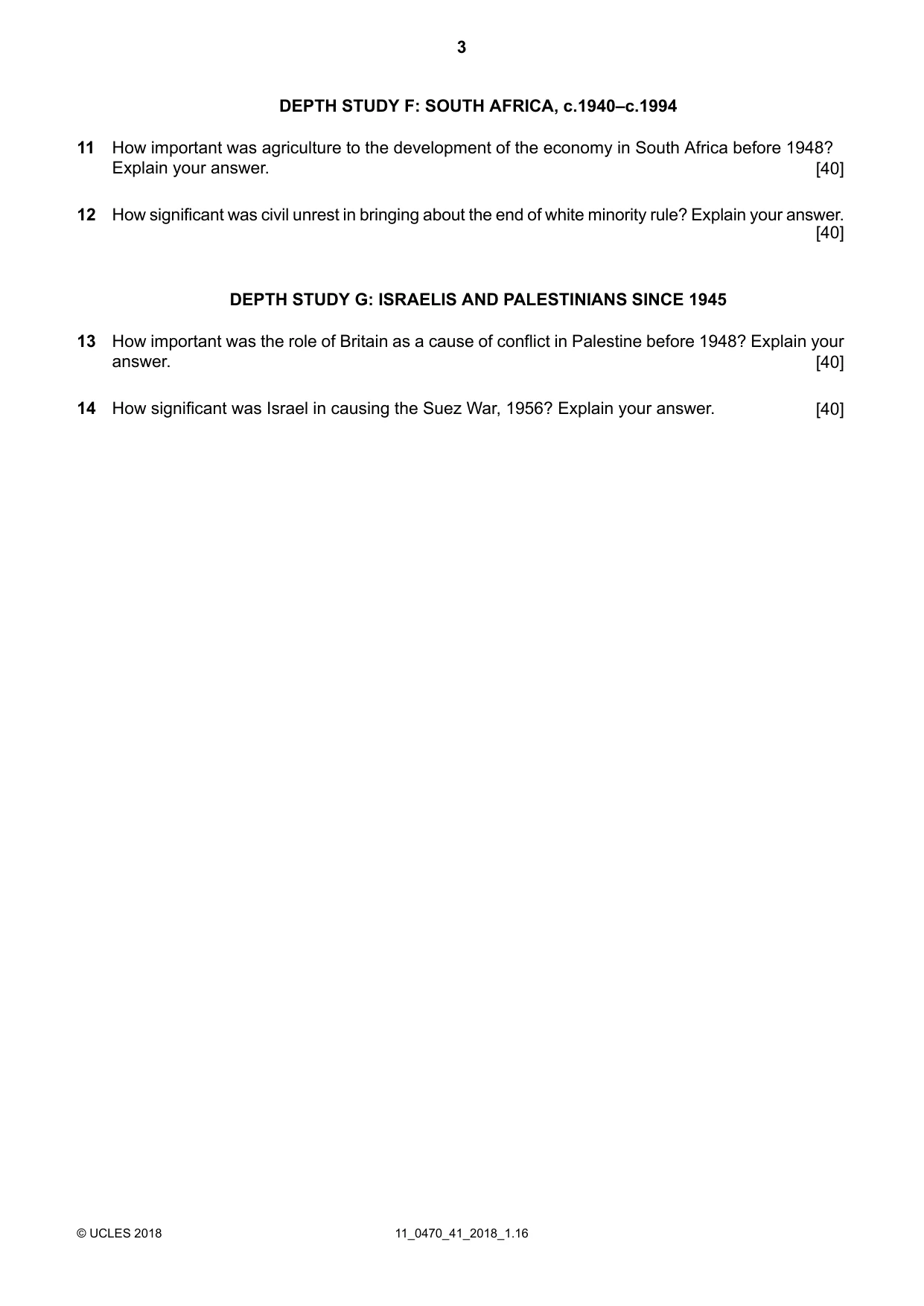 Cambridge IGCSE History 0470 2018 Oct/Nov Paper 4 · Variant 1 question paper, page 3 of 4