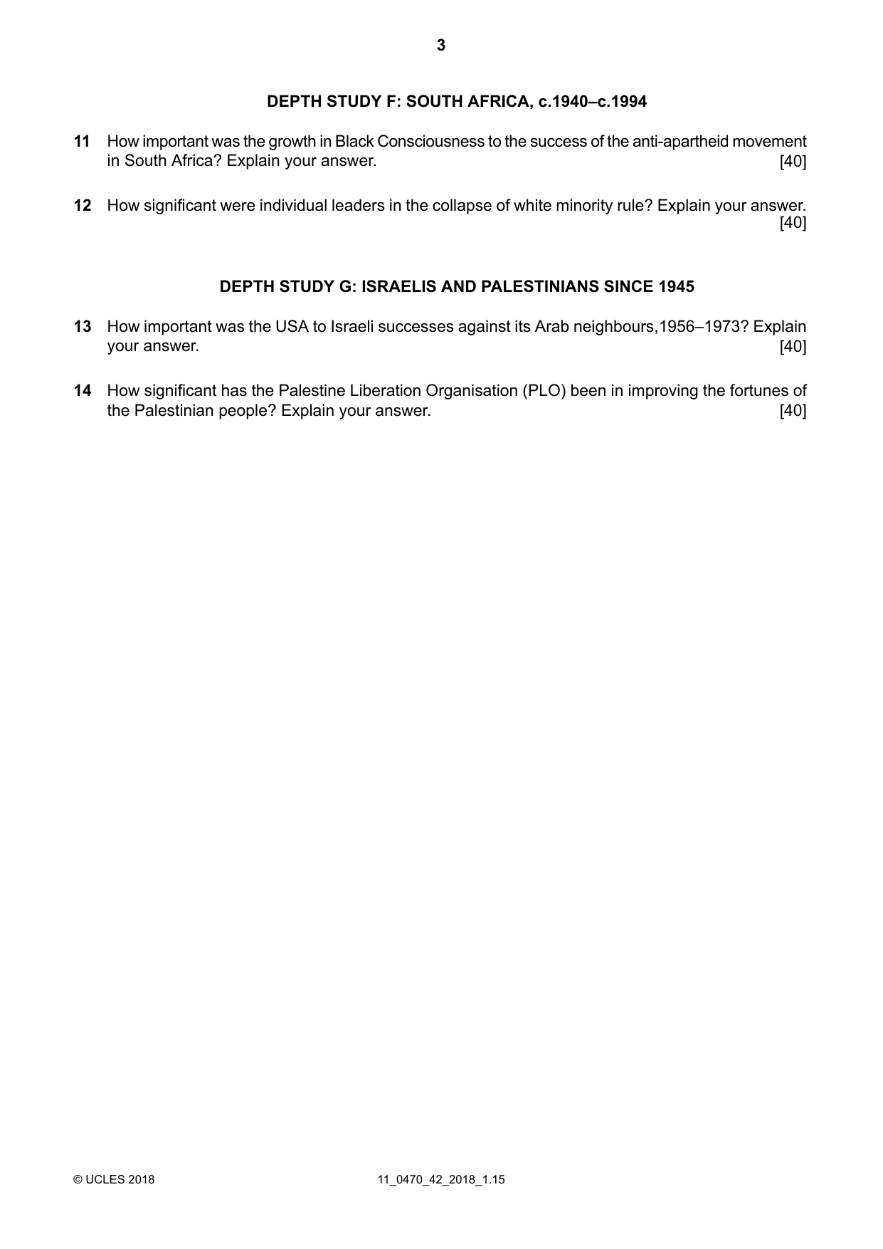 Cambridge IGCSE History 0470 2018 Oct/Nov Paper 4 · Variant 2 question paper, page 3 of 4