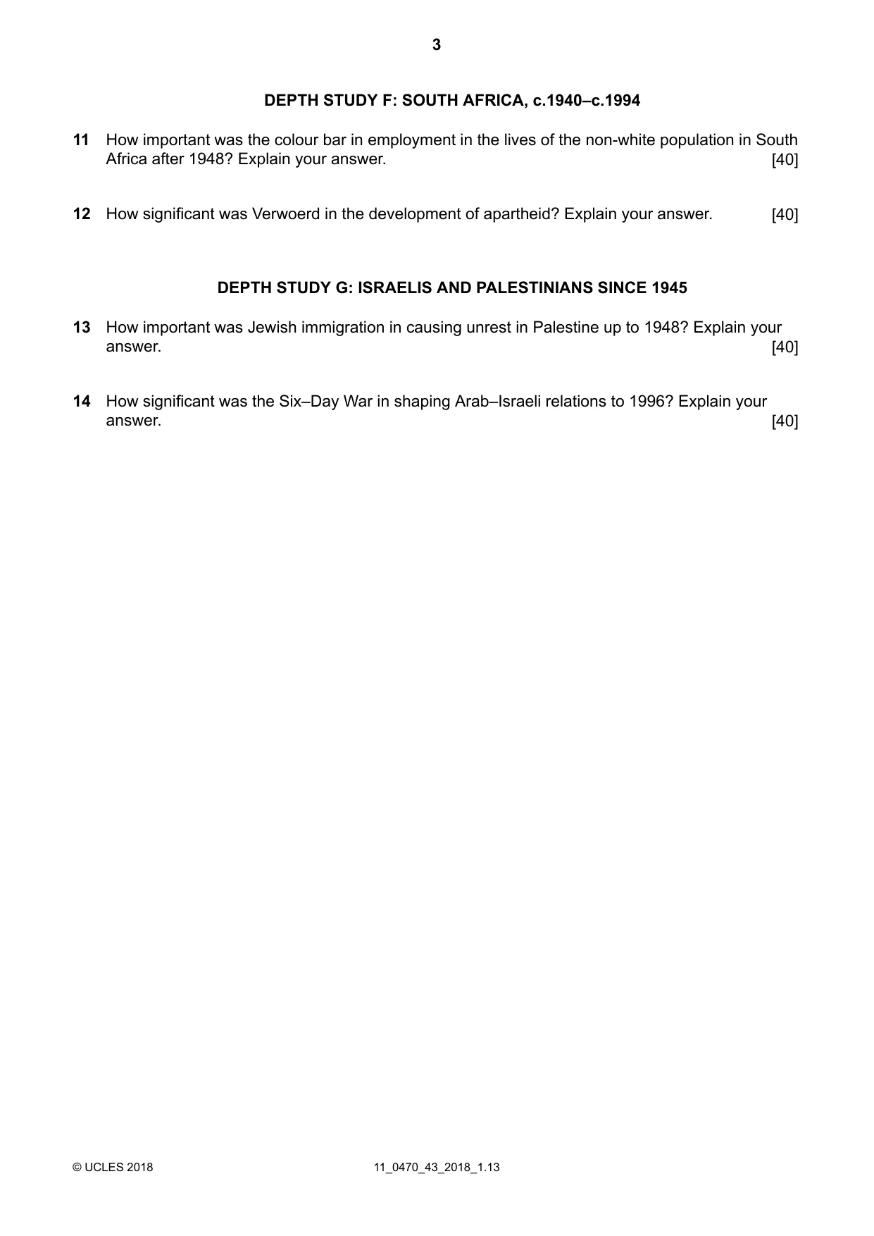 Cambridge IGCSE History 0470 2018 Oct/Nov Paper 4 · Variant 3 question paper, page 3 of 4