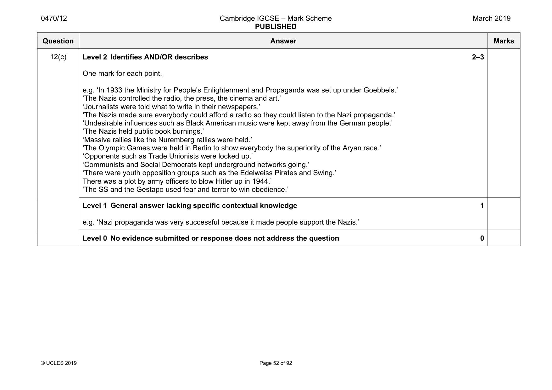 Mark scheme, page 52 of 92