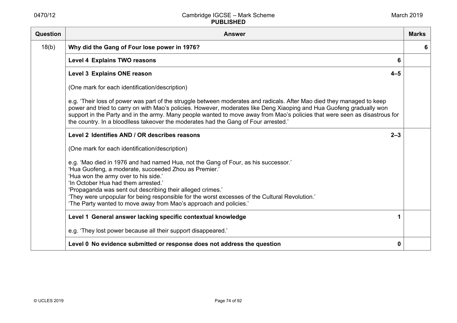 Mark scheme, page 74 of 92