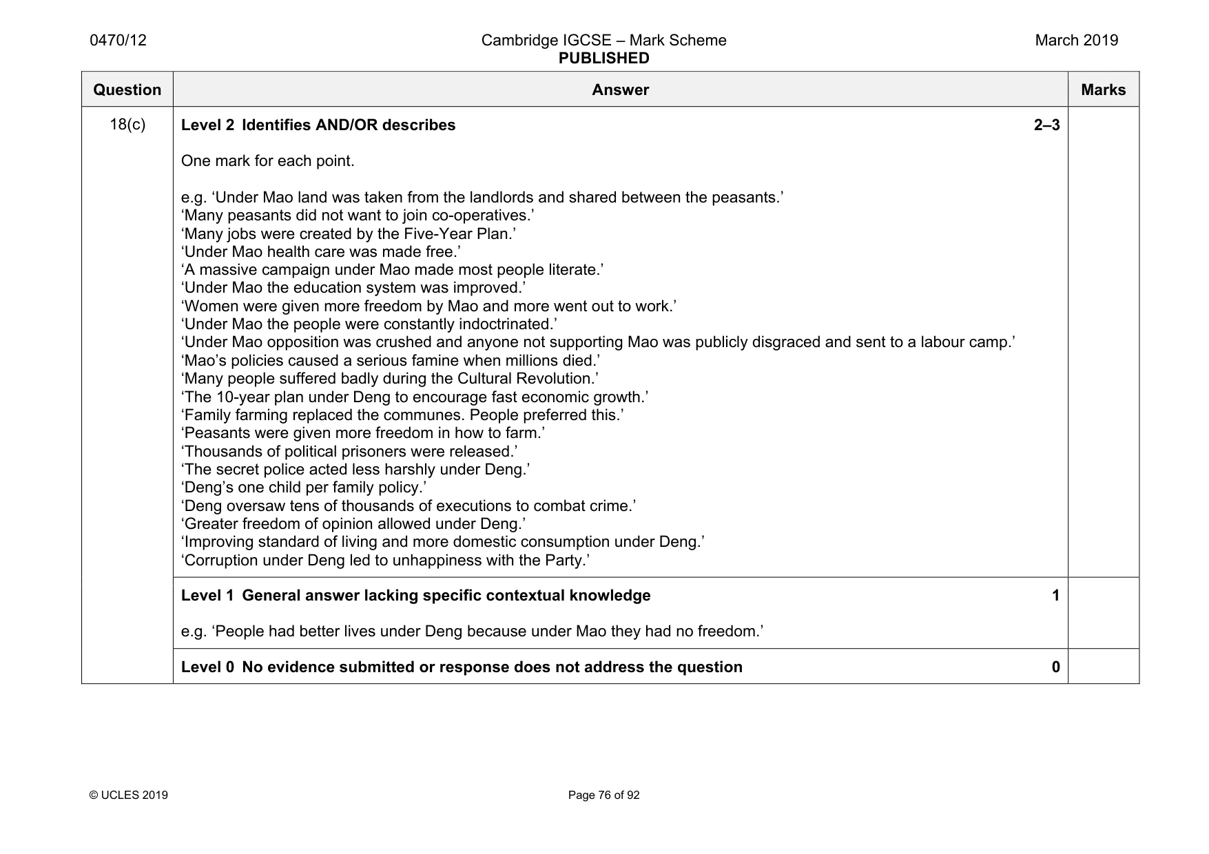 Mark scheme, page 76 of 92