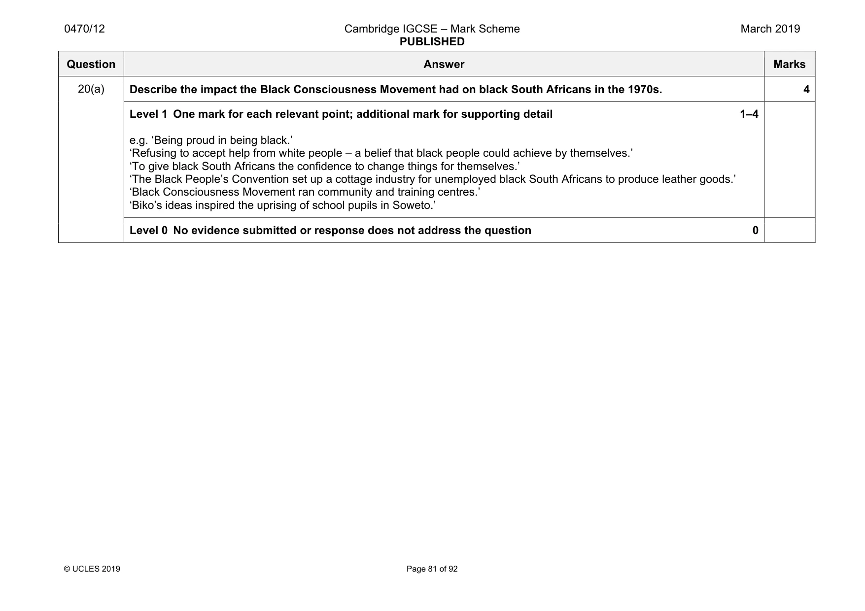 Mark scheme, page 81 of 92