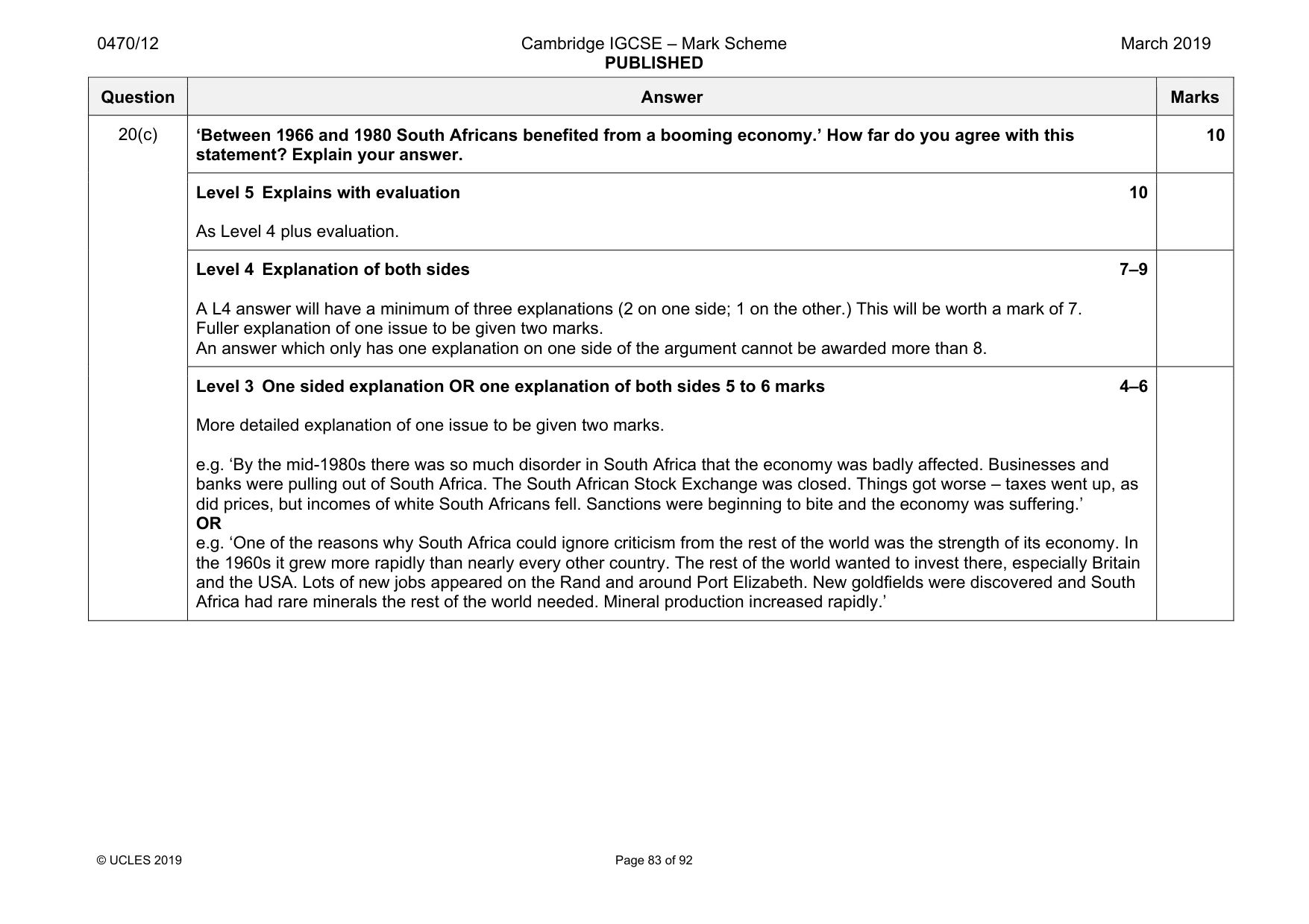 Mark scheme, page 83 of 92