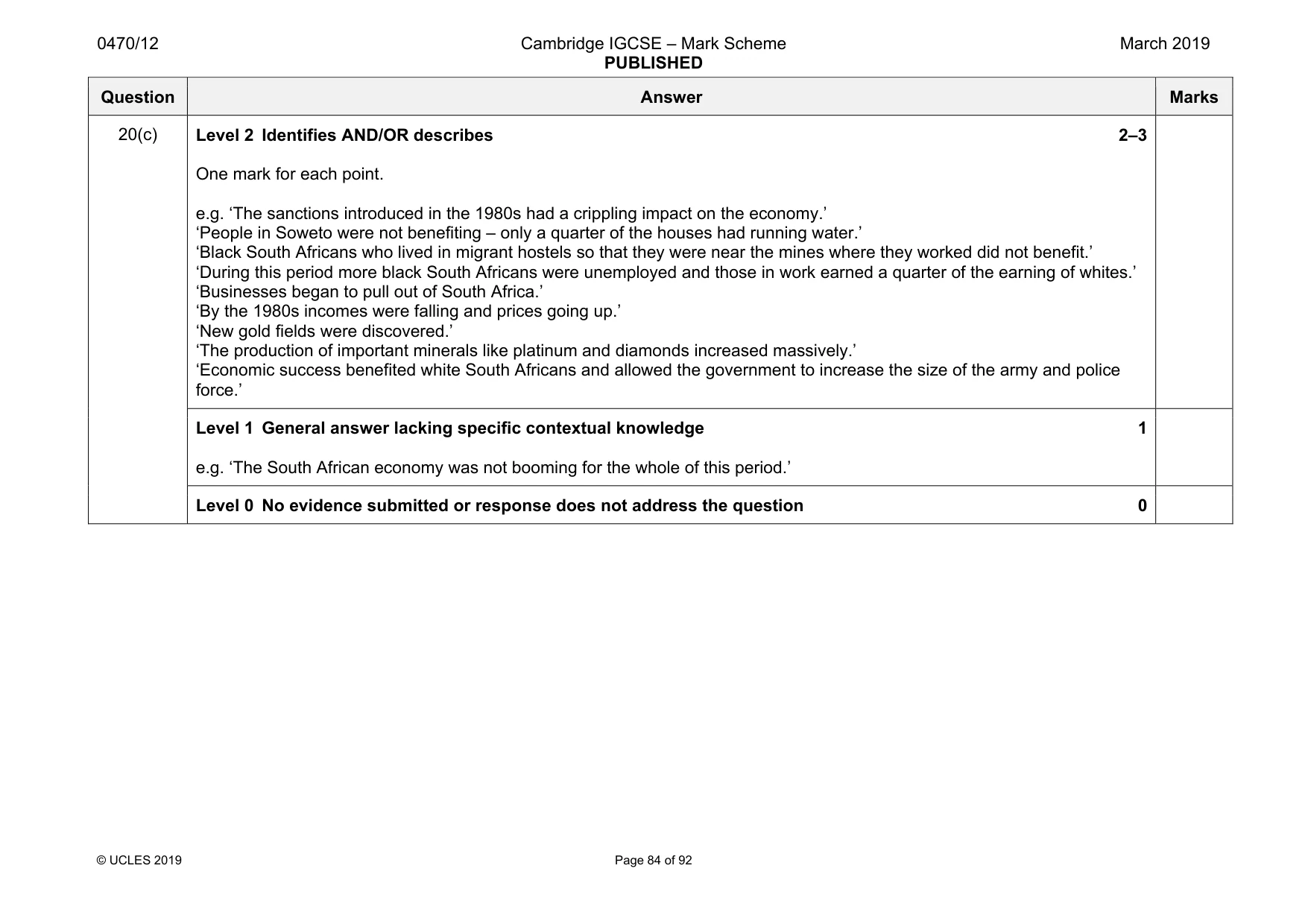 Mark scheme, page 84 of 92