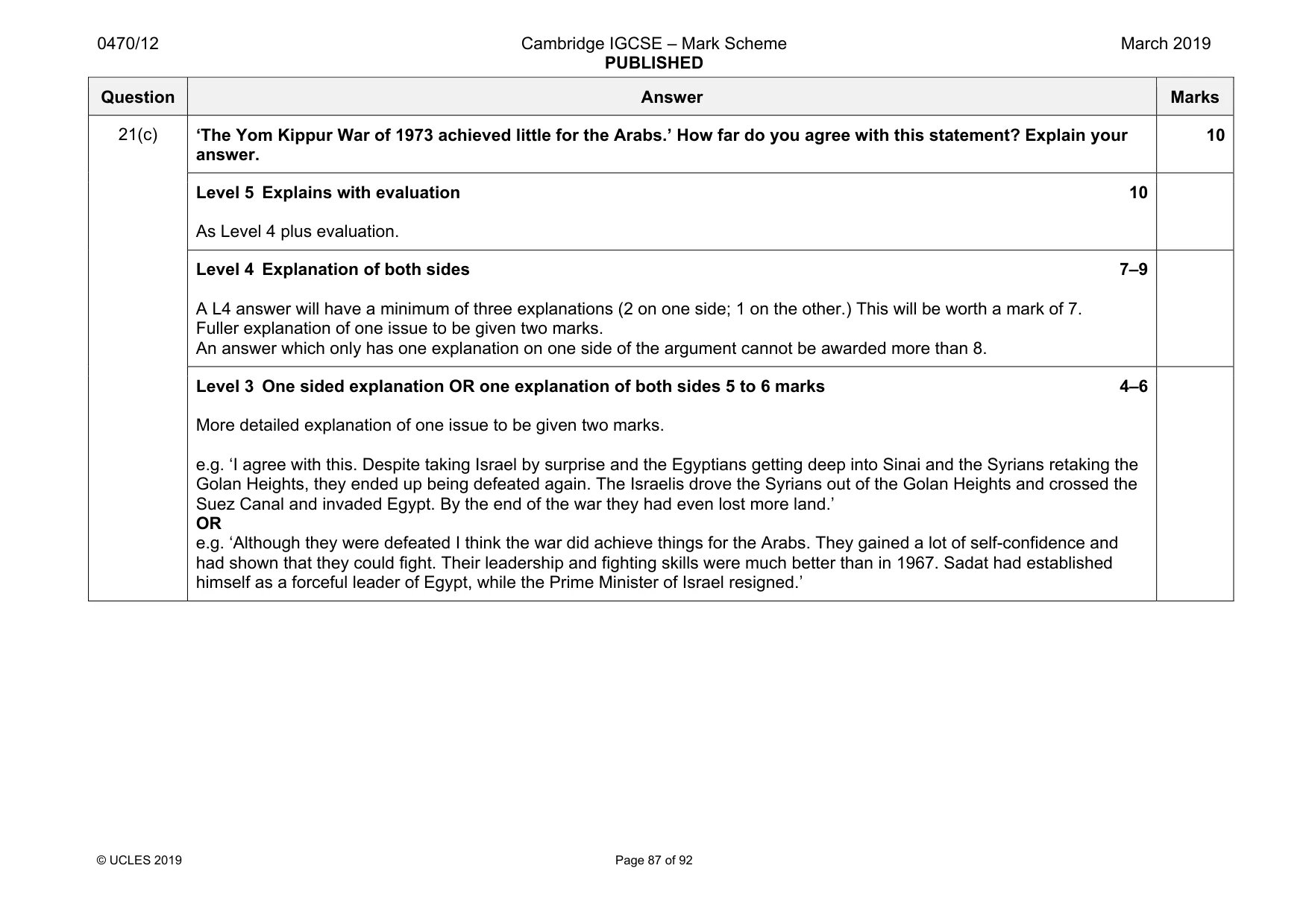 Mark scheme, page 87 of 92