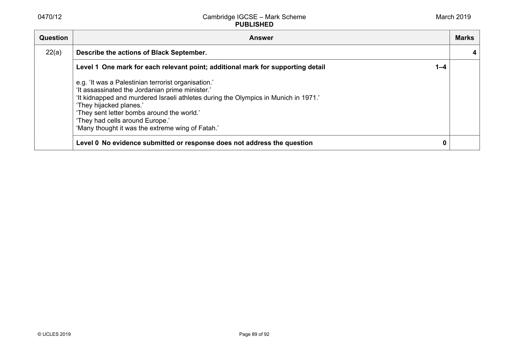 Mark scheme, page 89 of 92