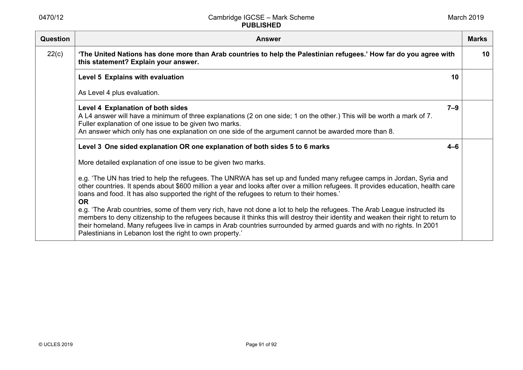 Mark scheme, page 91 of 92