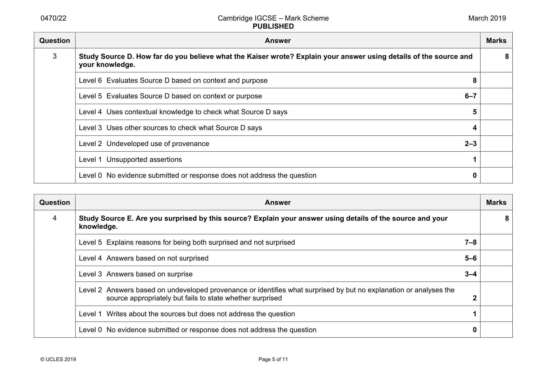 Mark scheme, page 5 of 11