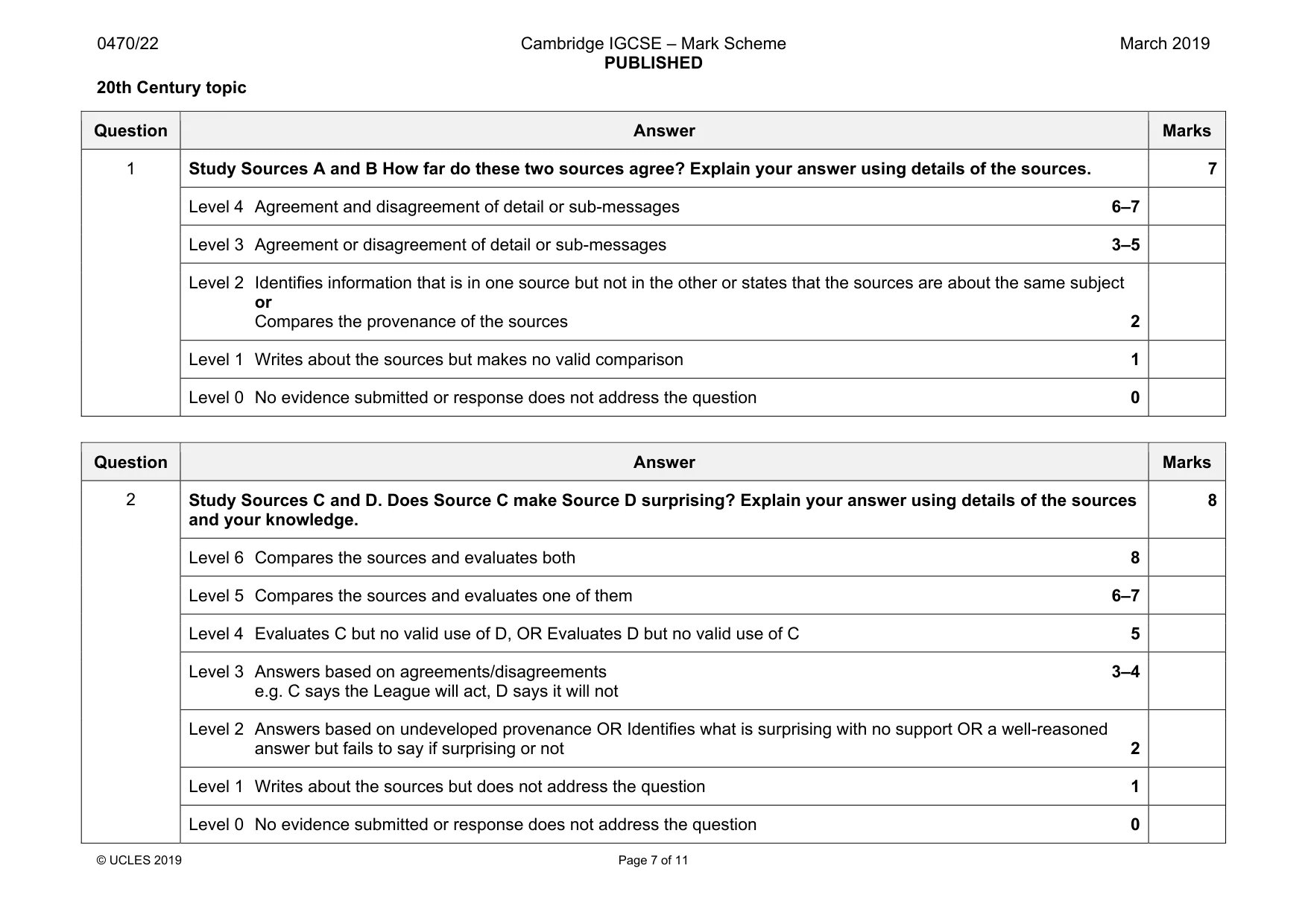 Mark scheme, page 7 of 11