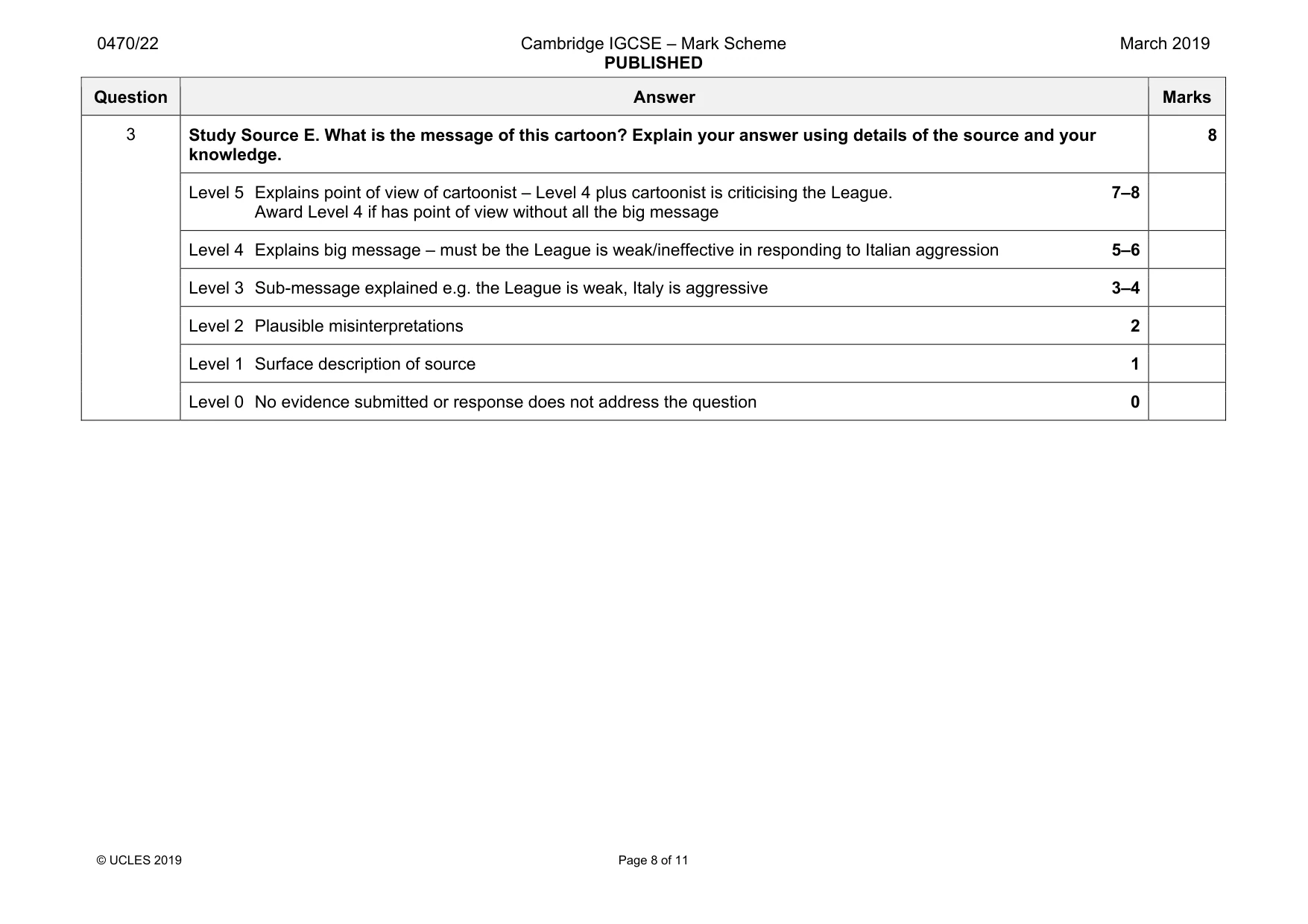 Mark scheme, page 8 of 11