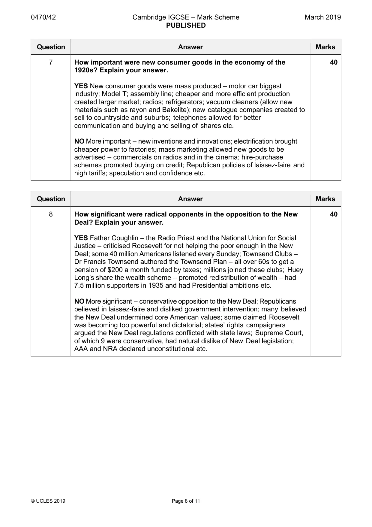 Mark scheme, page 8 of 11
