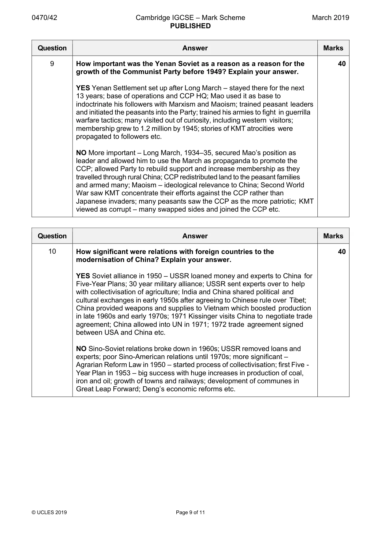 Mark scheme, page 9 of 11
